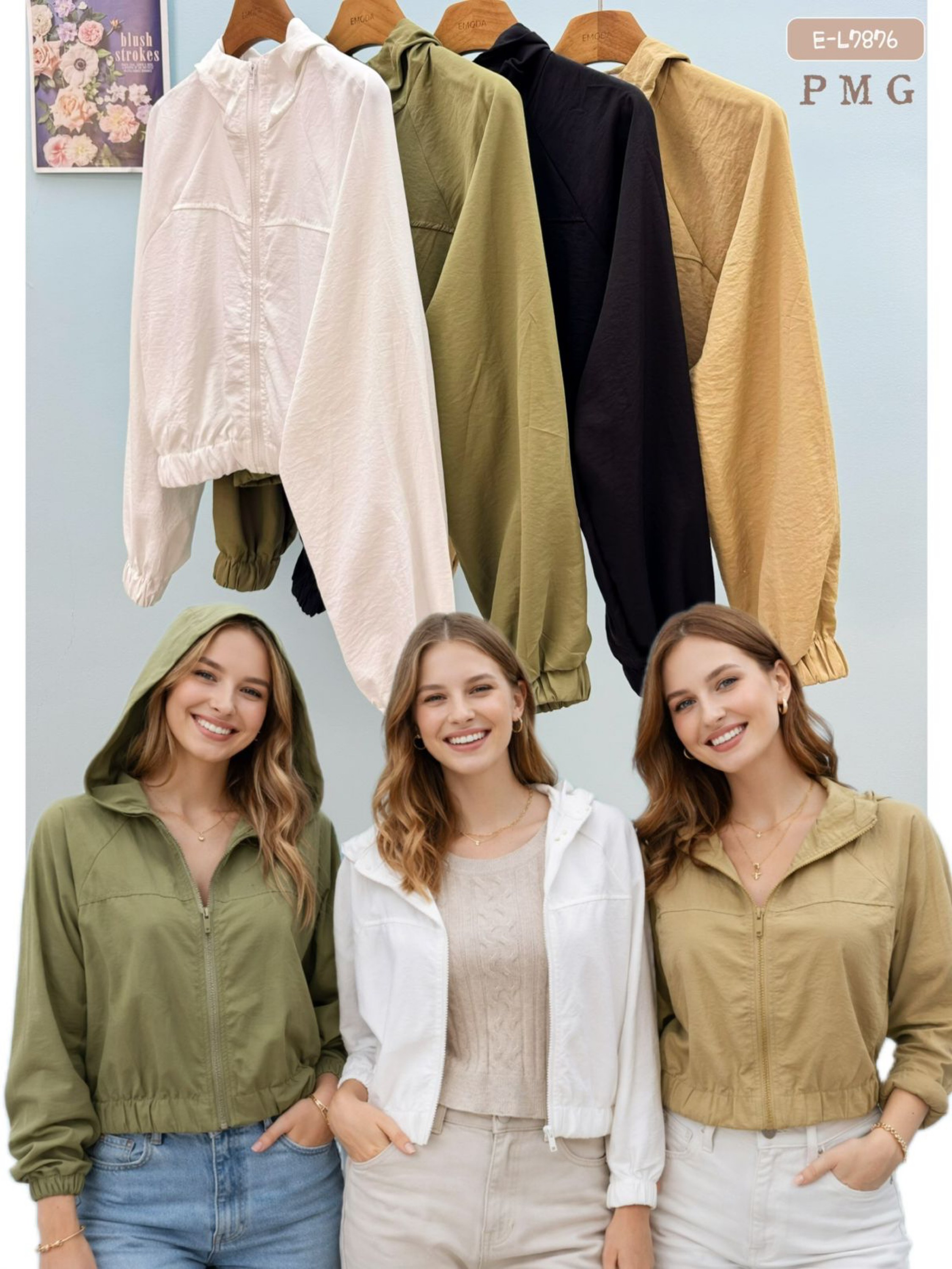 E-L7876.  Jaqueta cropped - P M G - Sarja de algodão lavada