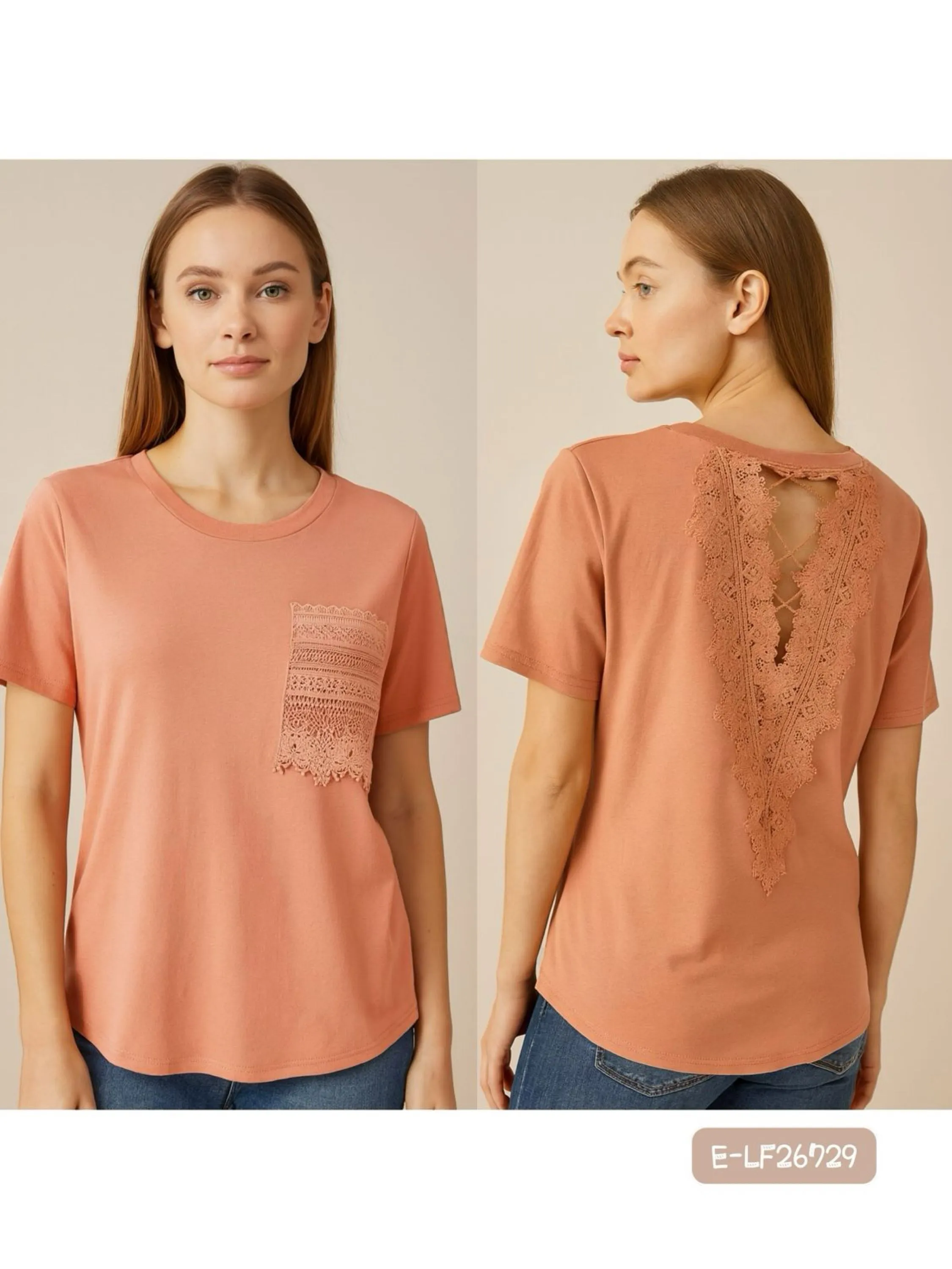 E-LF26729. T-shirt - M G GG - Algodão com laise