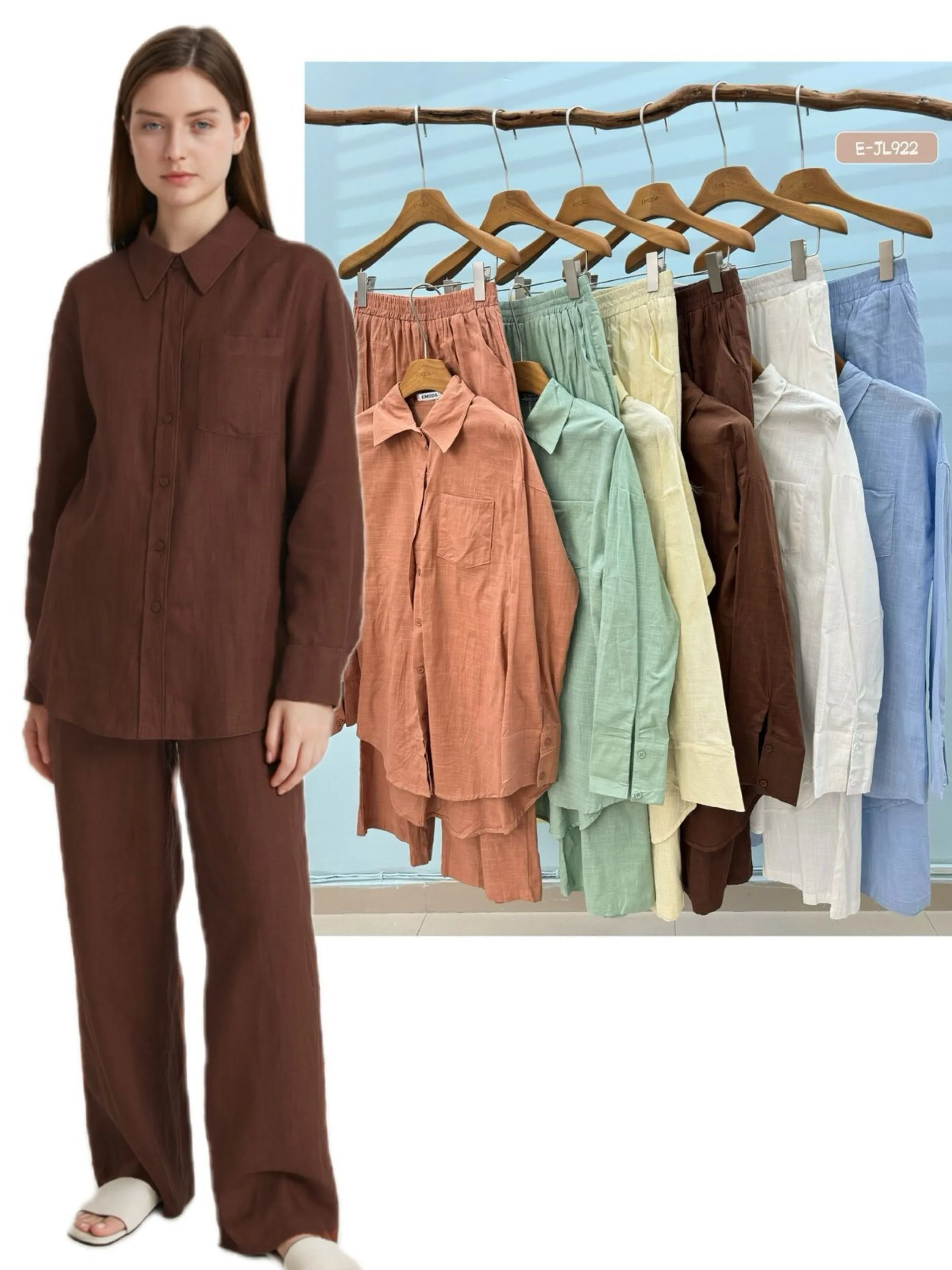 E-JL922. Conjunto - P M G GG - linho ( Calça com forro)
