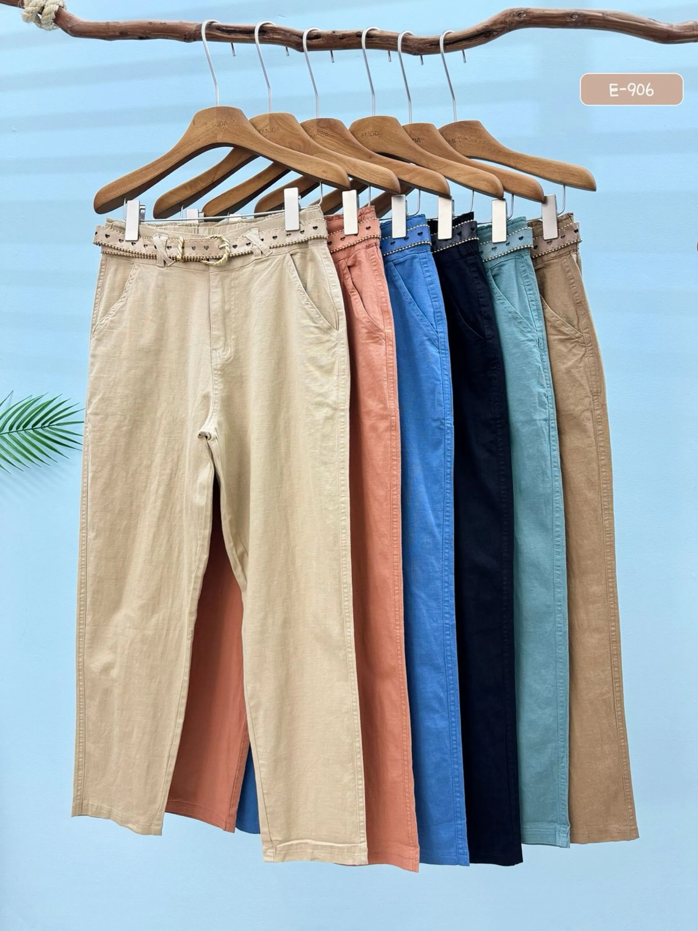E-906. Calça - P M G GG - linho elastano com cinto