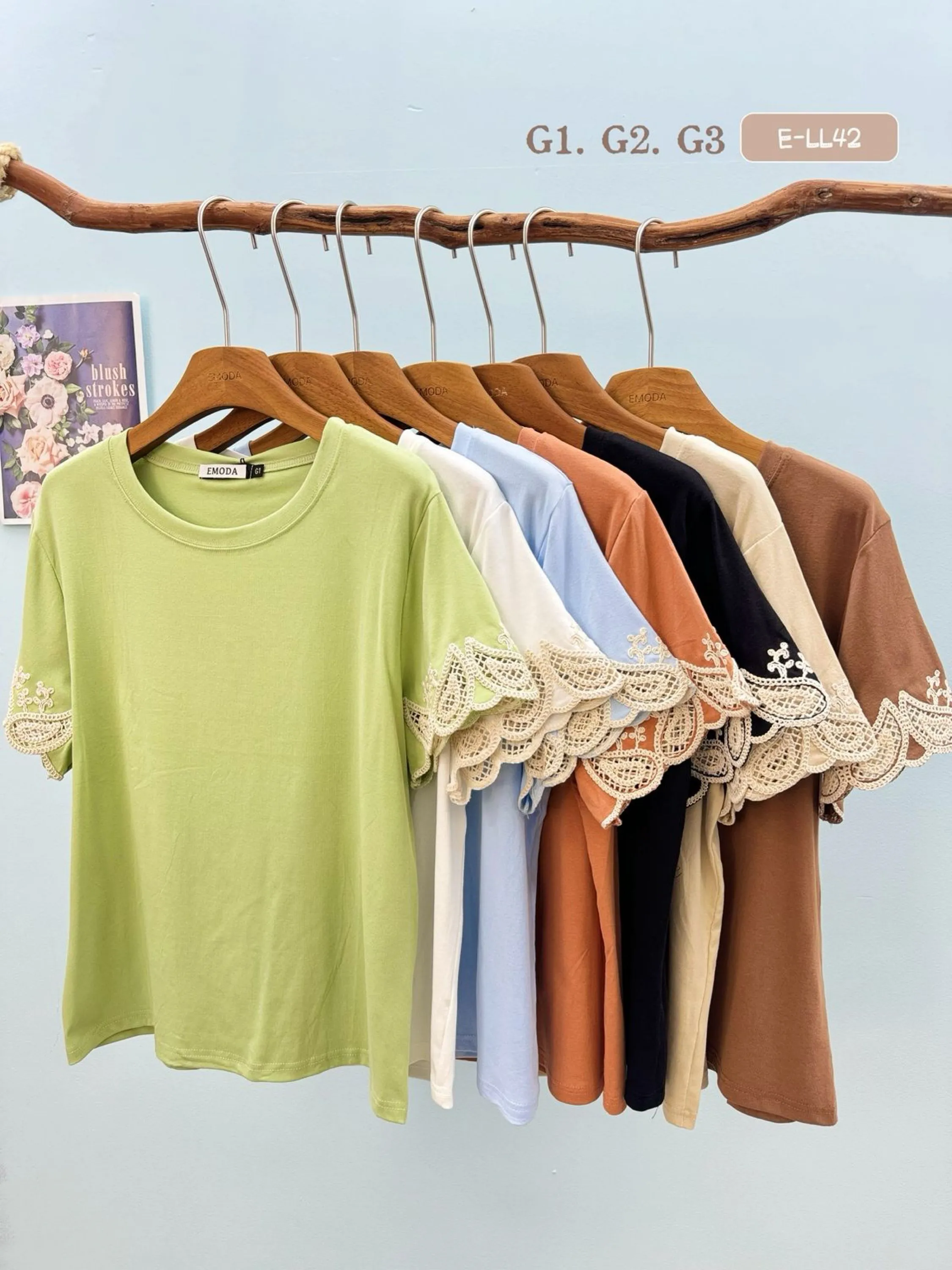 E-LL42. T-shirt - G1. G2. G3 - algodão bordado