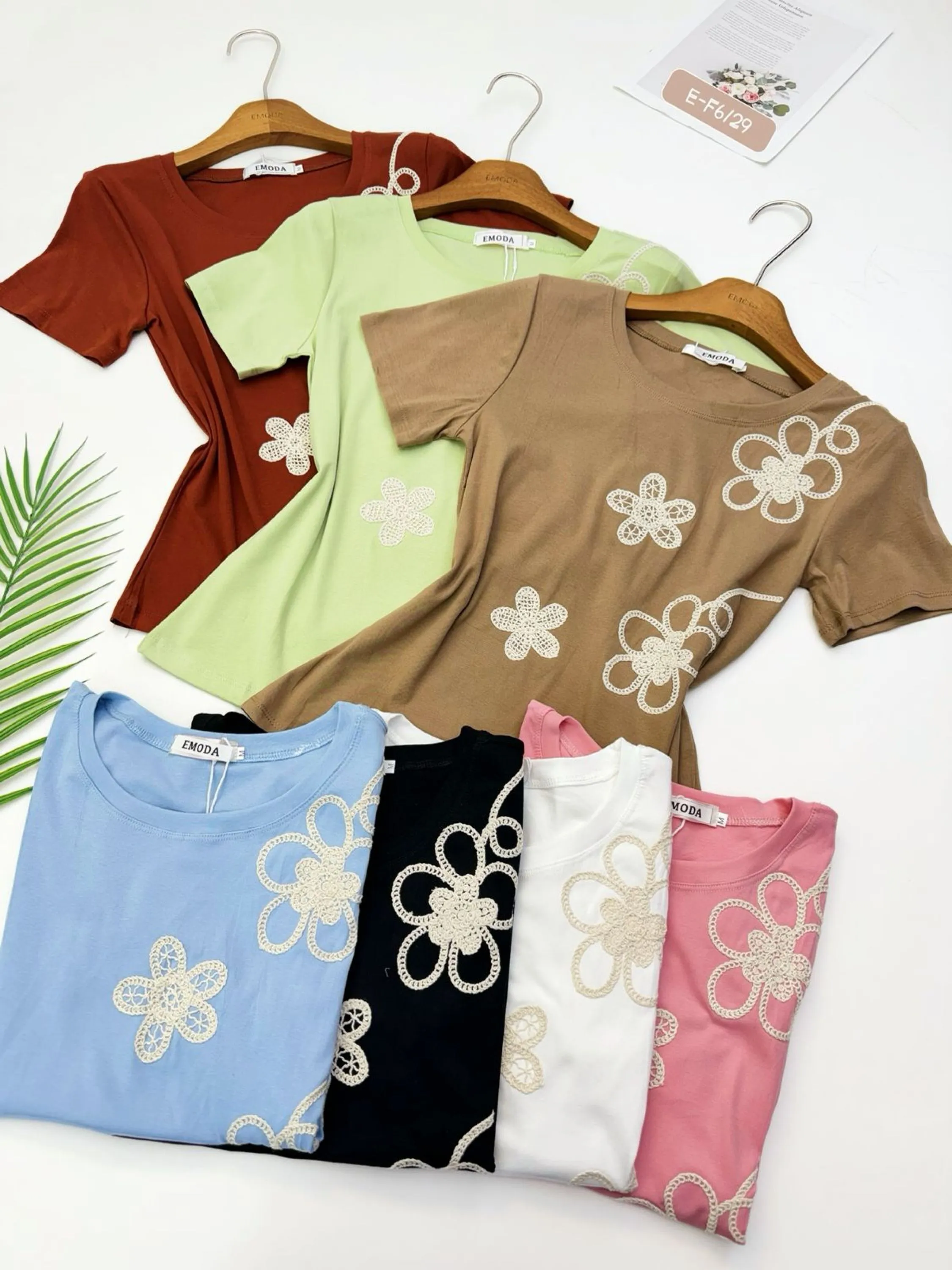 E-F6129. T-shirt - M G GG - algodão bordado
