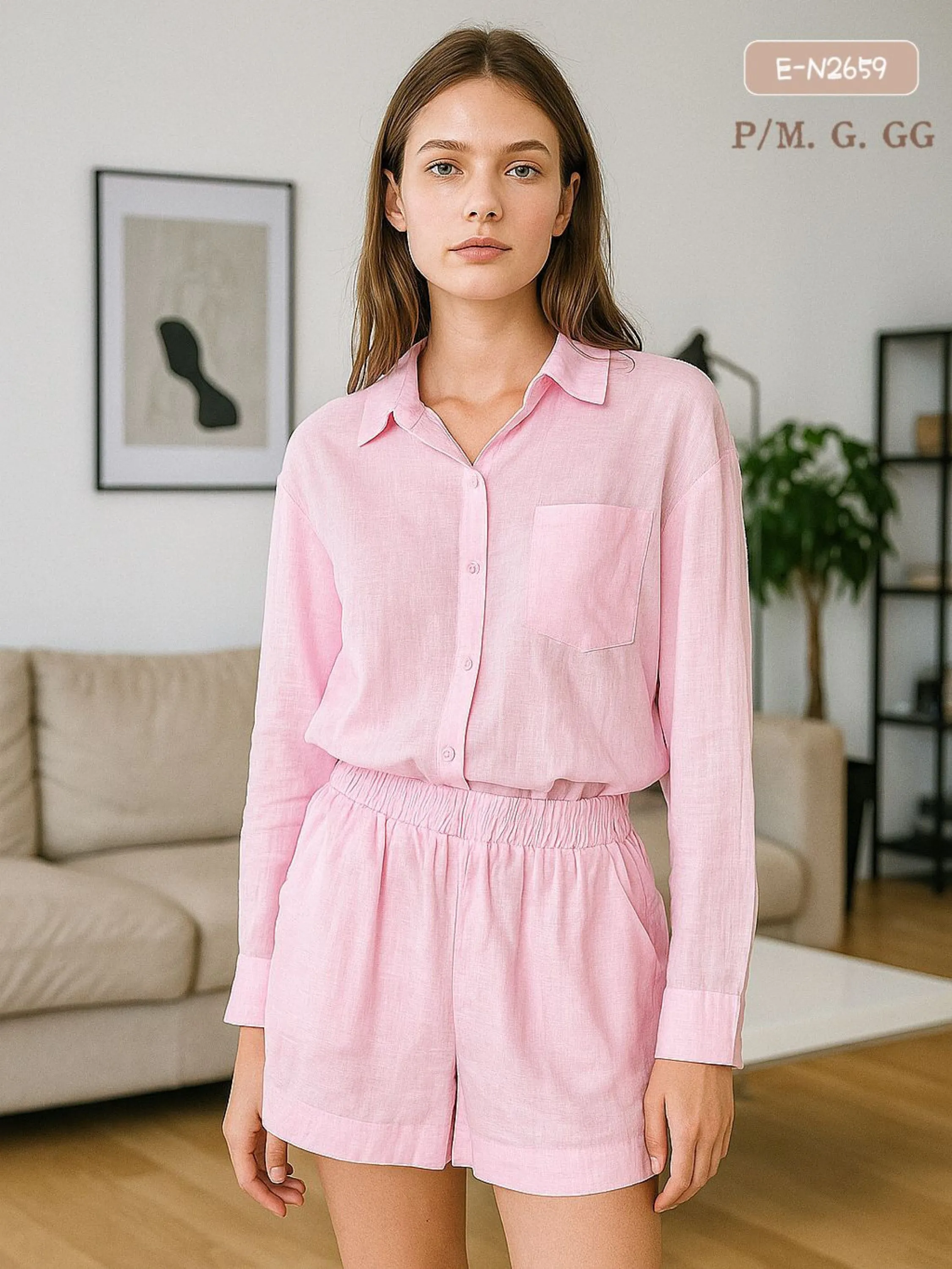 E-N2659. Conjunto - P/M. G. GG - linho.