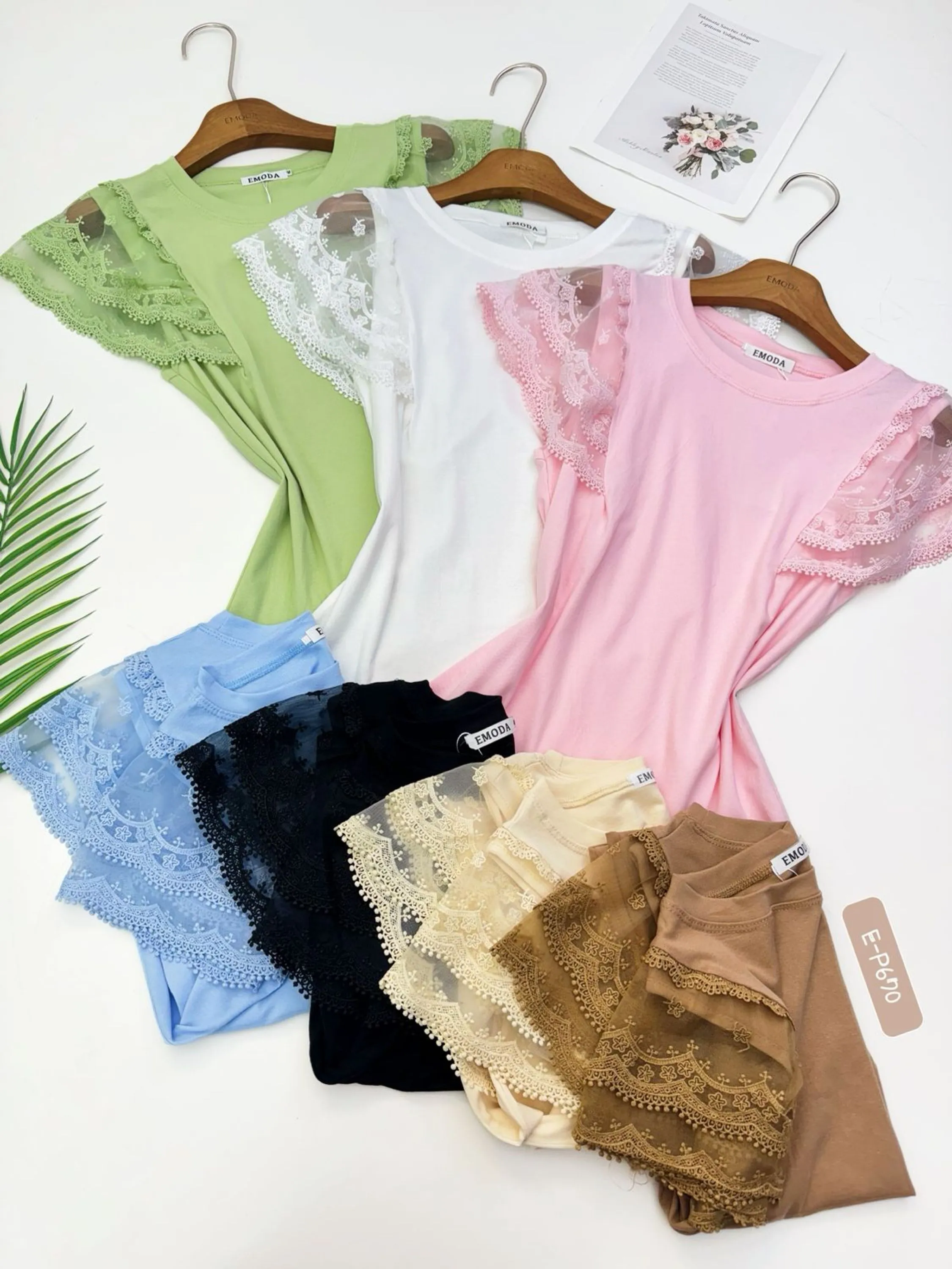 E-P670.  T-shirt - P/M G GG - algodão com laise