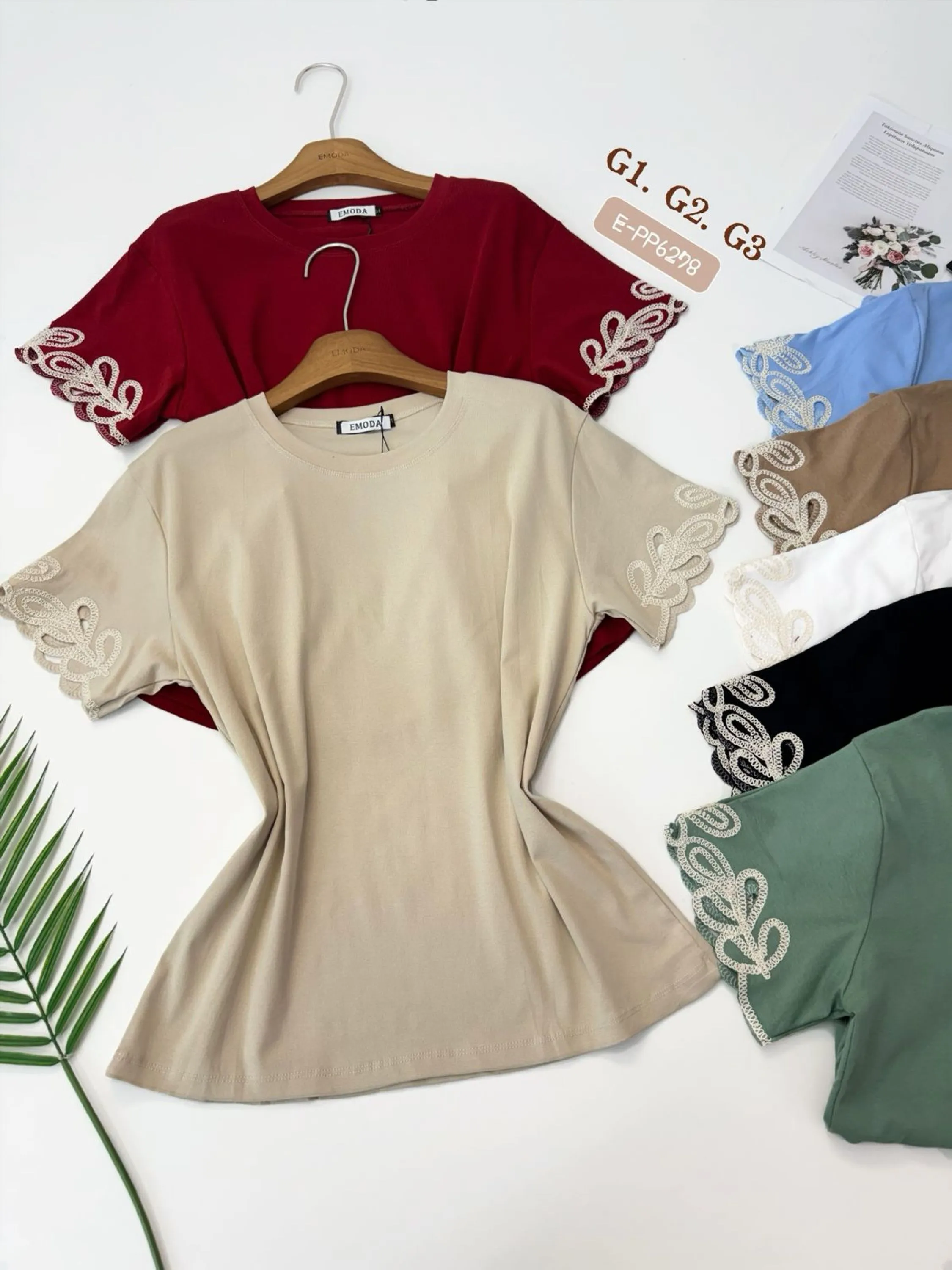 E-PP6278. T-shirt - G1. G2. G3 - algodão bordado