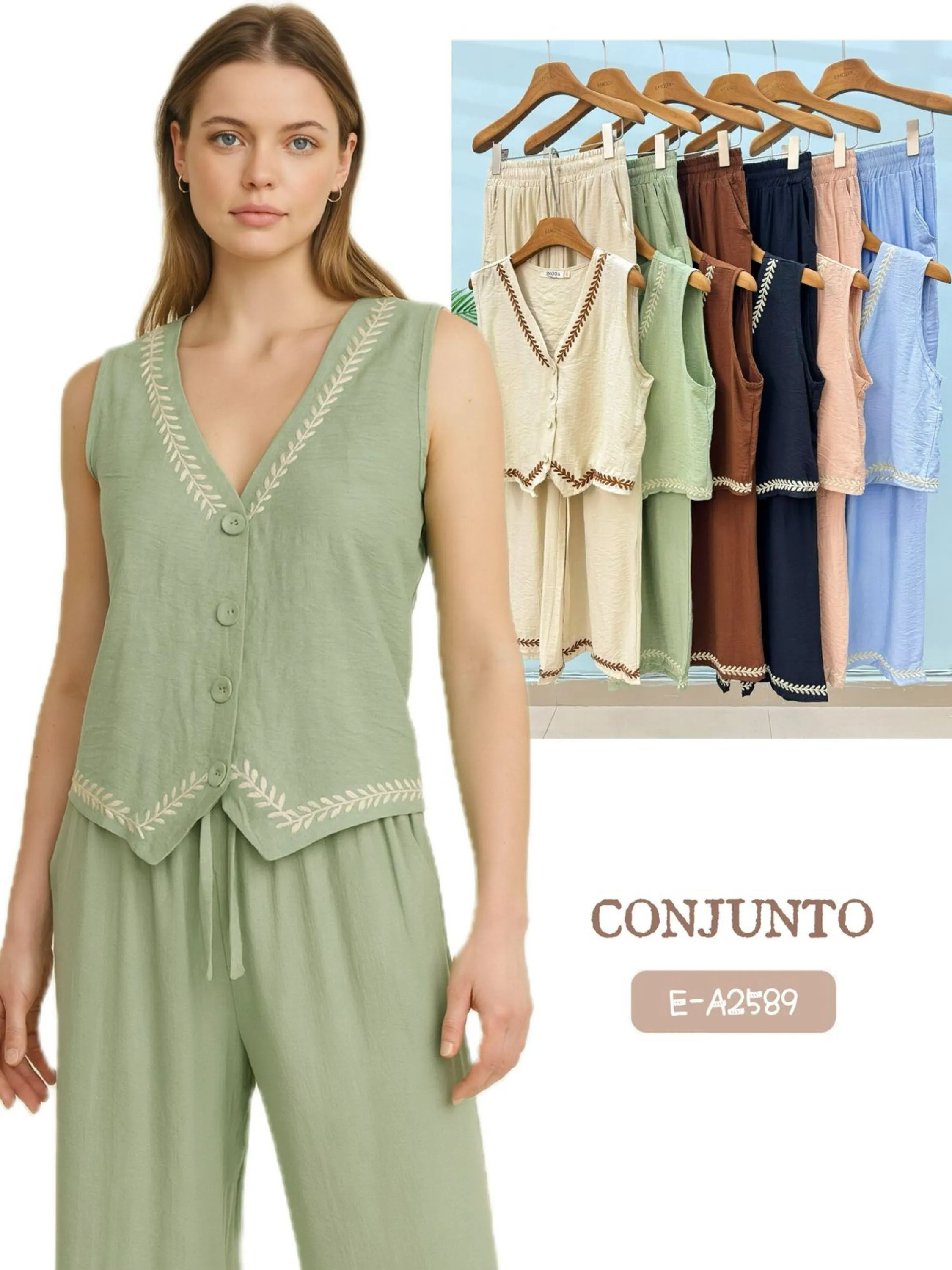 E-A2589. Conjunto - P M G GG - linho macio