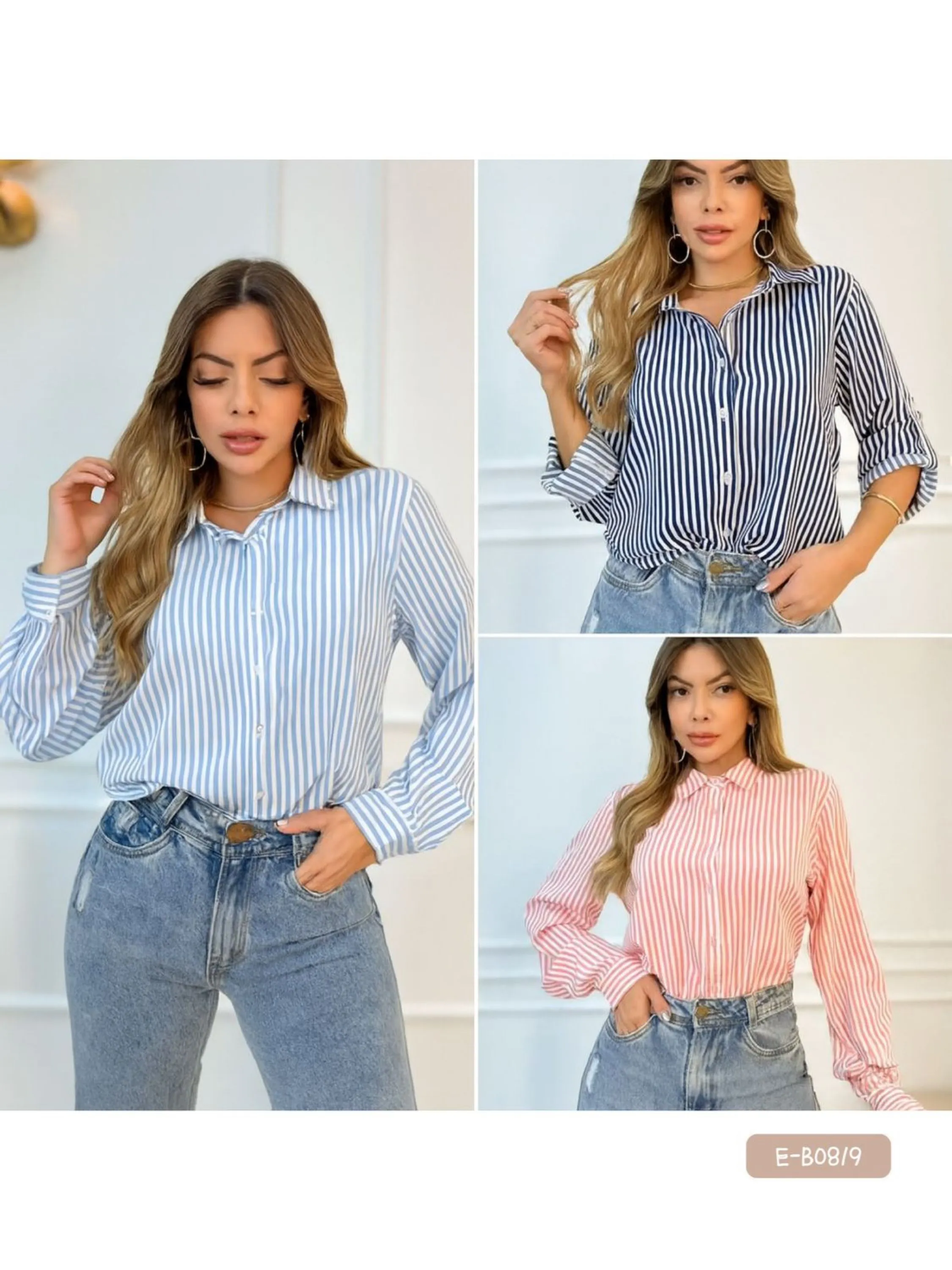E-B0819. Camisa listrada - M G GG - crepe
