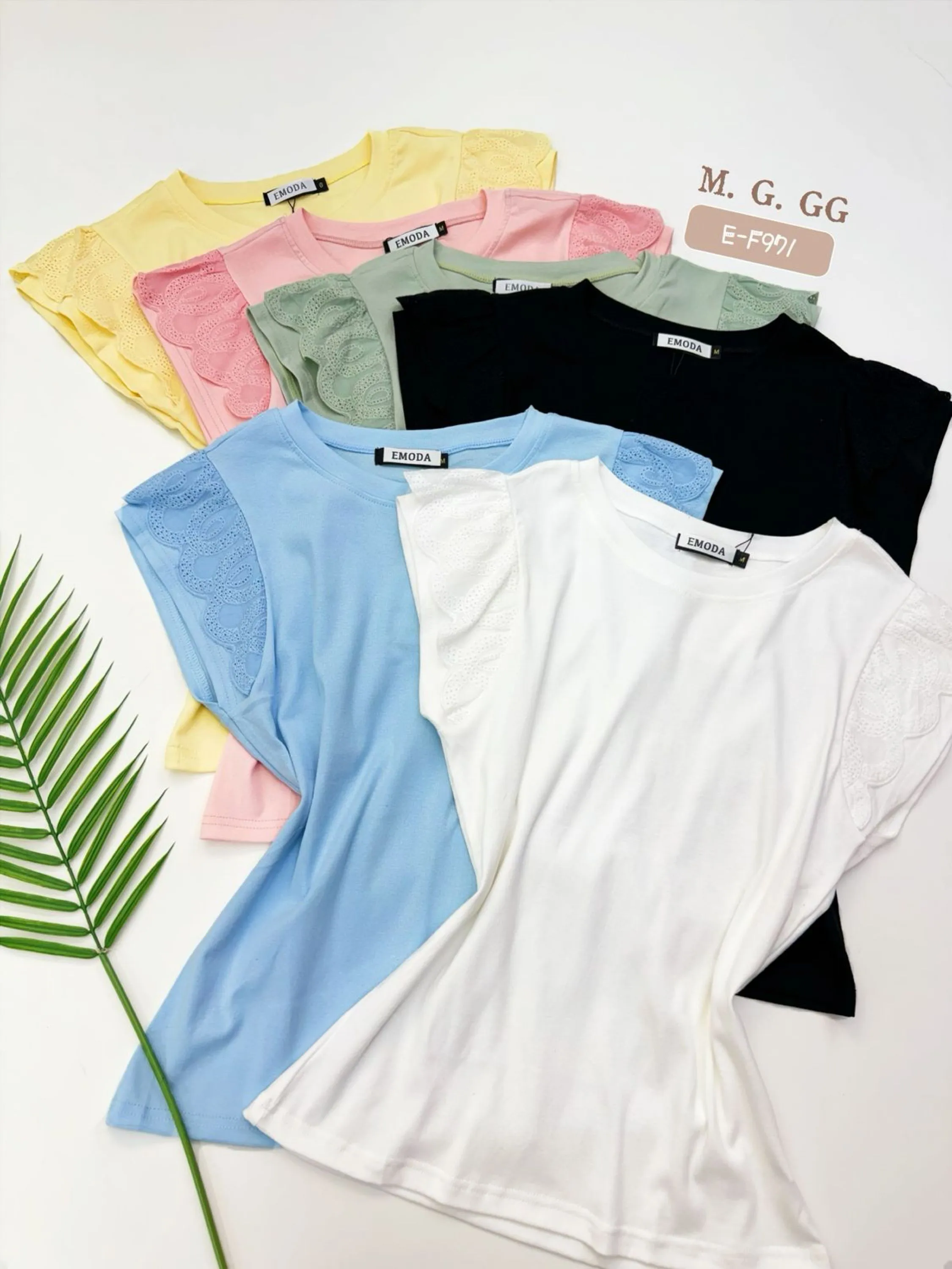 E-AF971. T-shirt - M G GG - algodão com laise