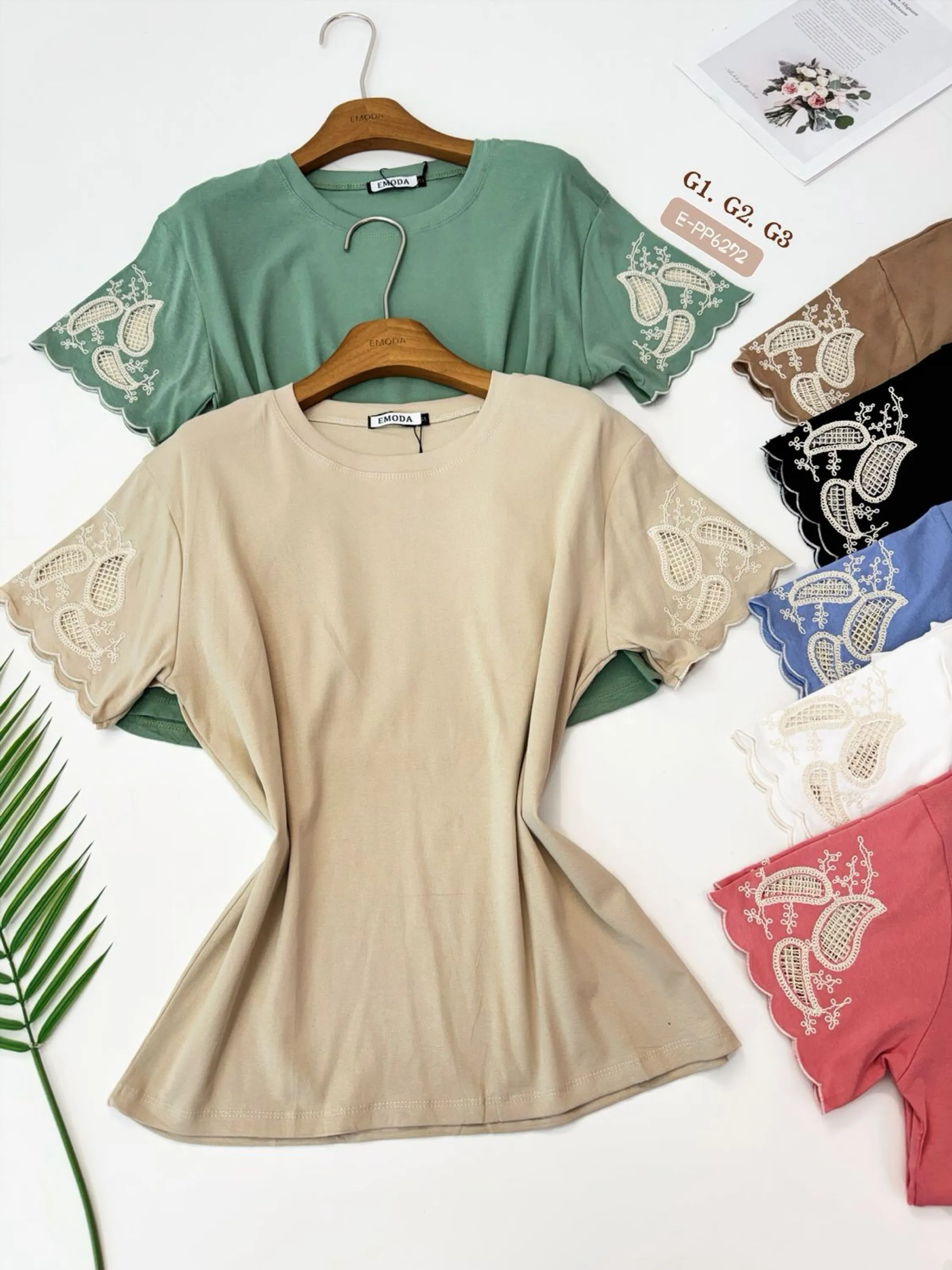 E-PP6272. T-shirt - G1. G2. G3 - algodão bordado