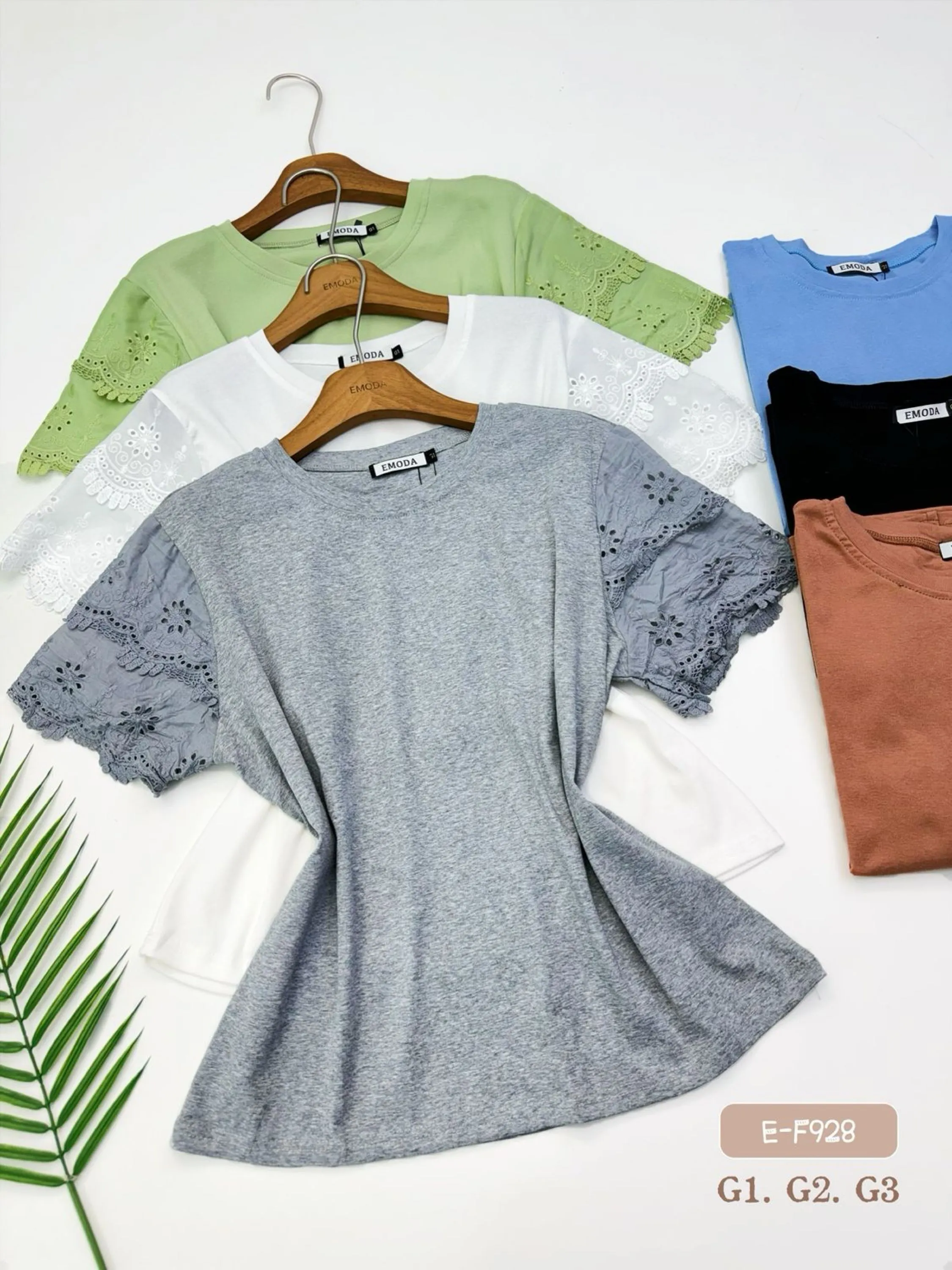 E-F928. T-shirt - G1. G2. G3. - algodão com lais