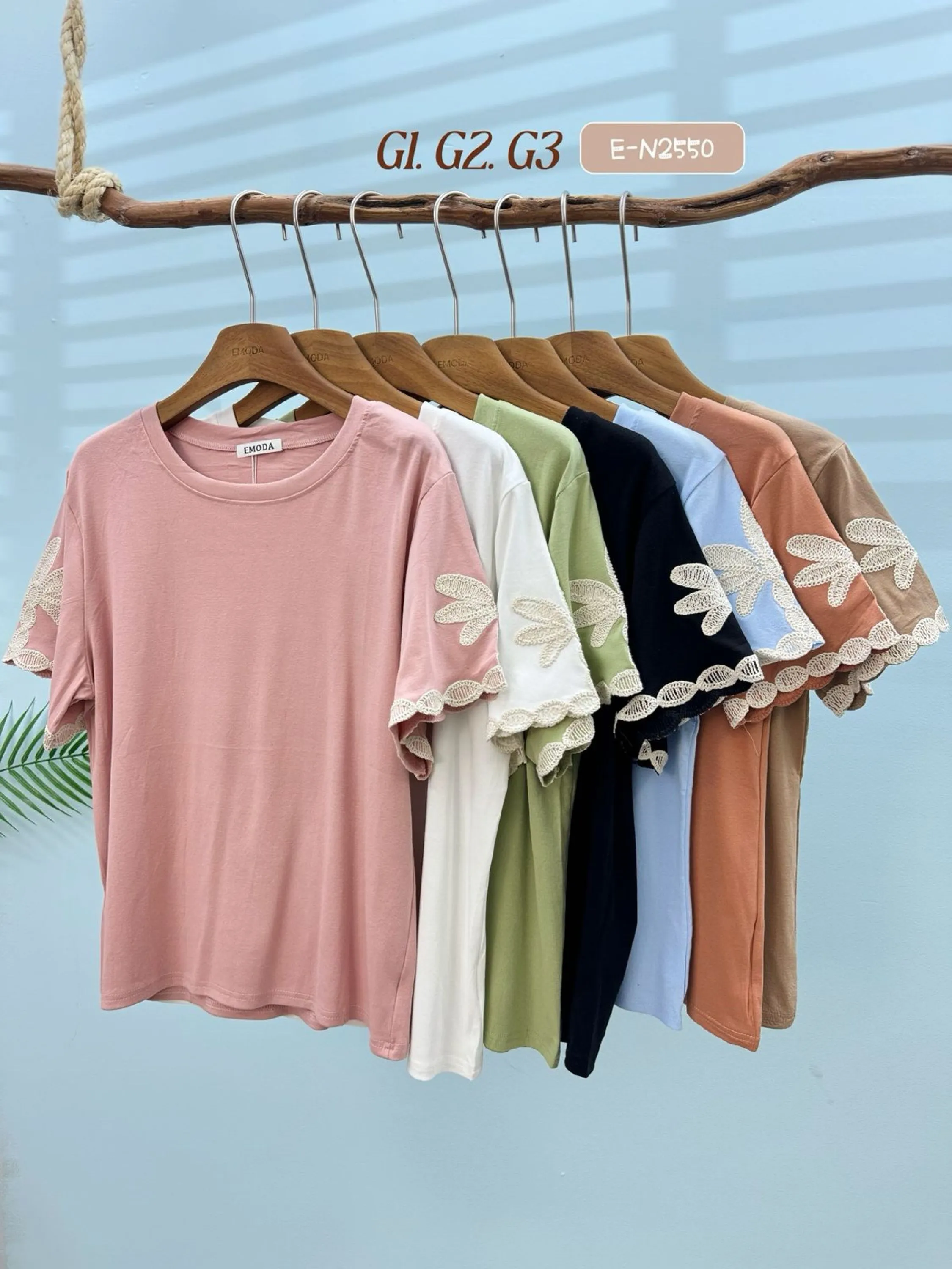 E-N2550. T-shirt - G1. G2. G3. - algodão bordado