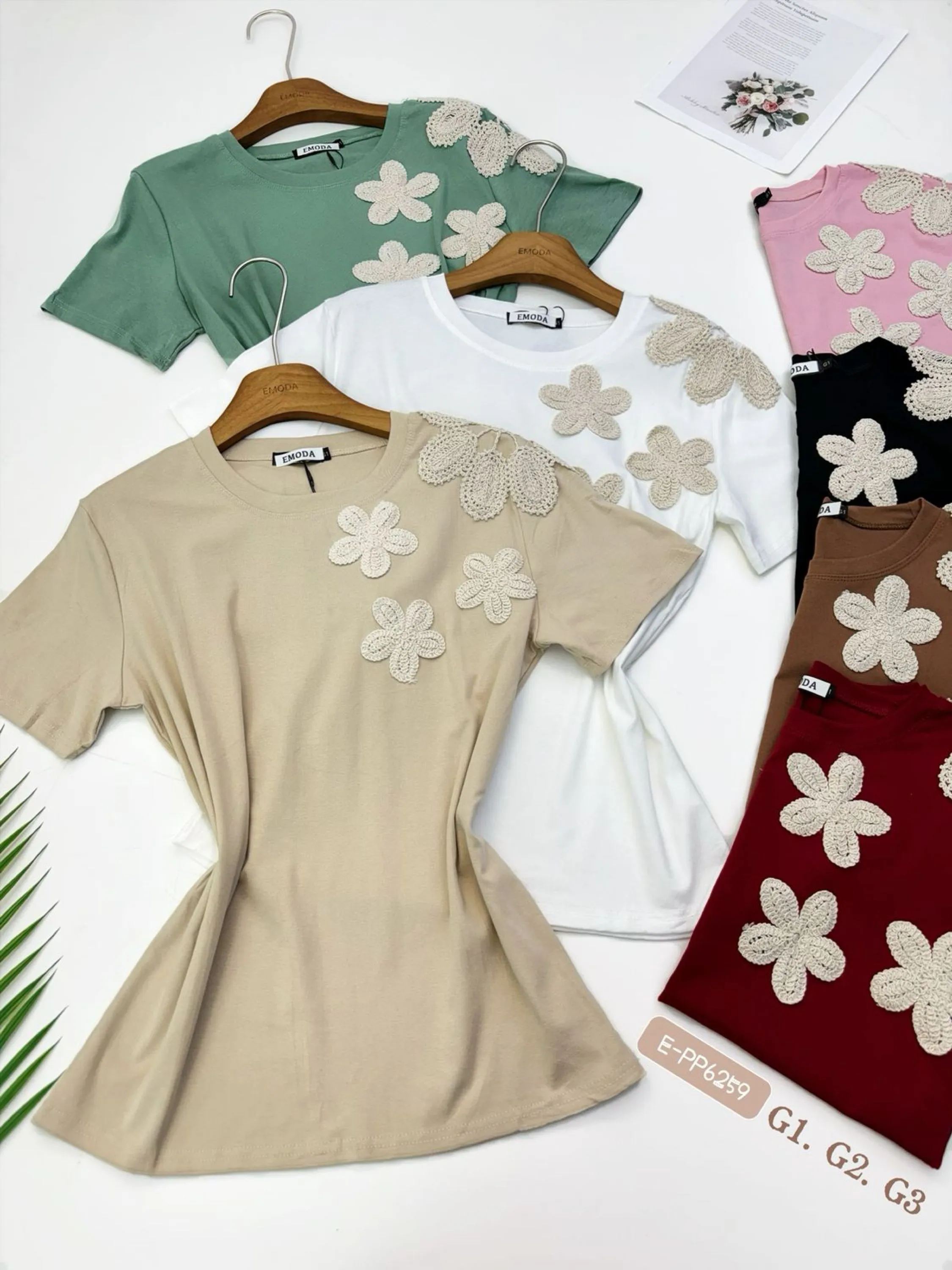 E-PP6259  T-shirt - G1. G2. G3 - algodão bordado