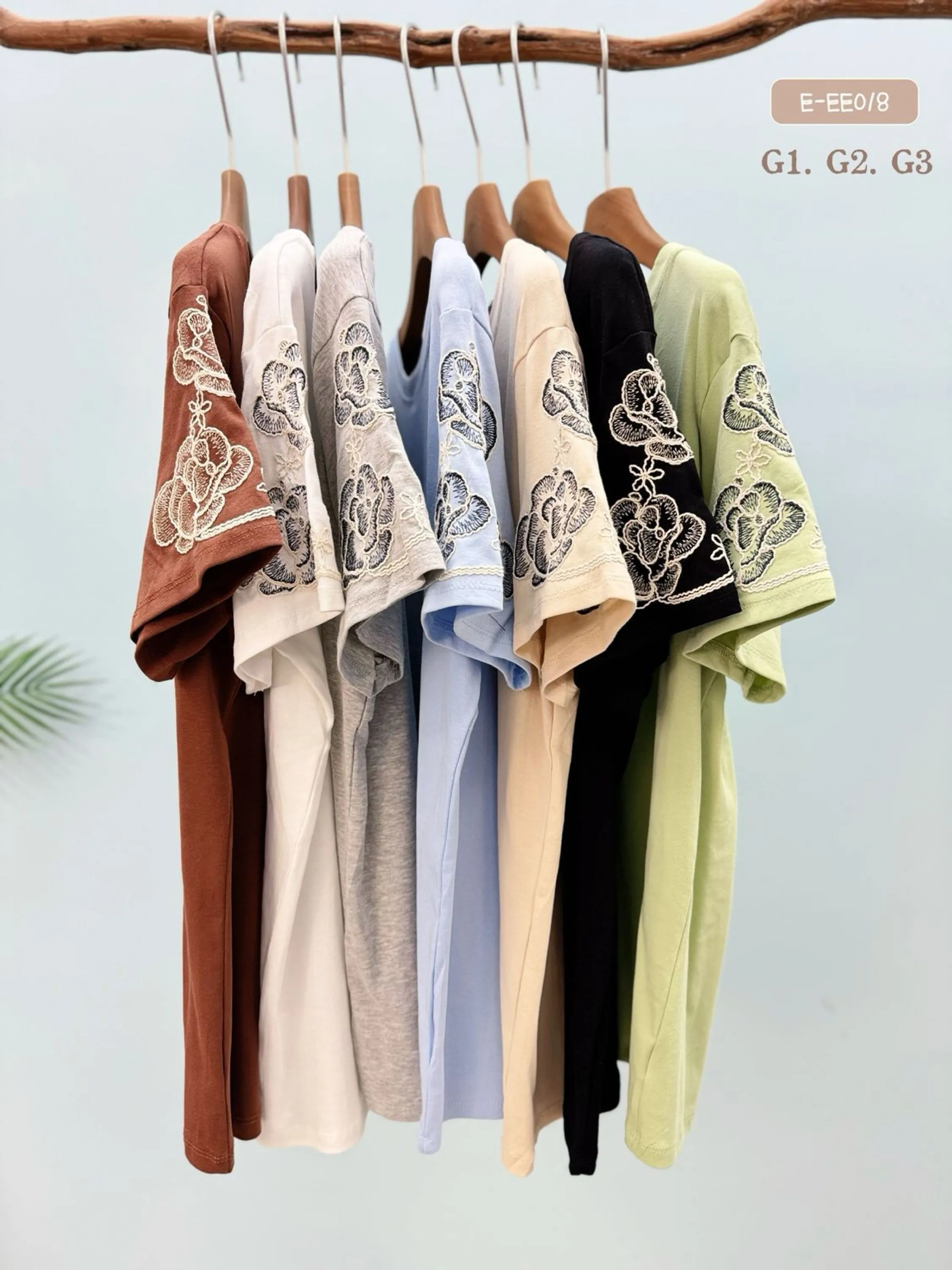 E-EE018. T-shirt - G1. G2. G3. - algodão bordado