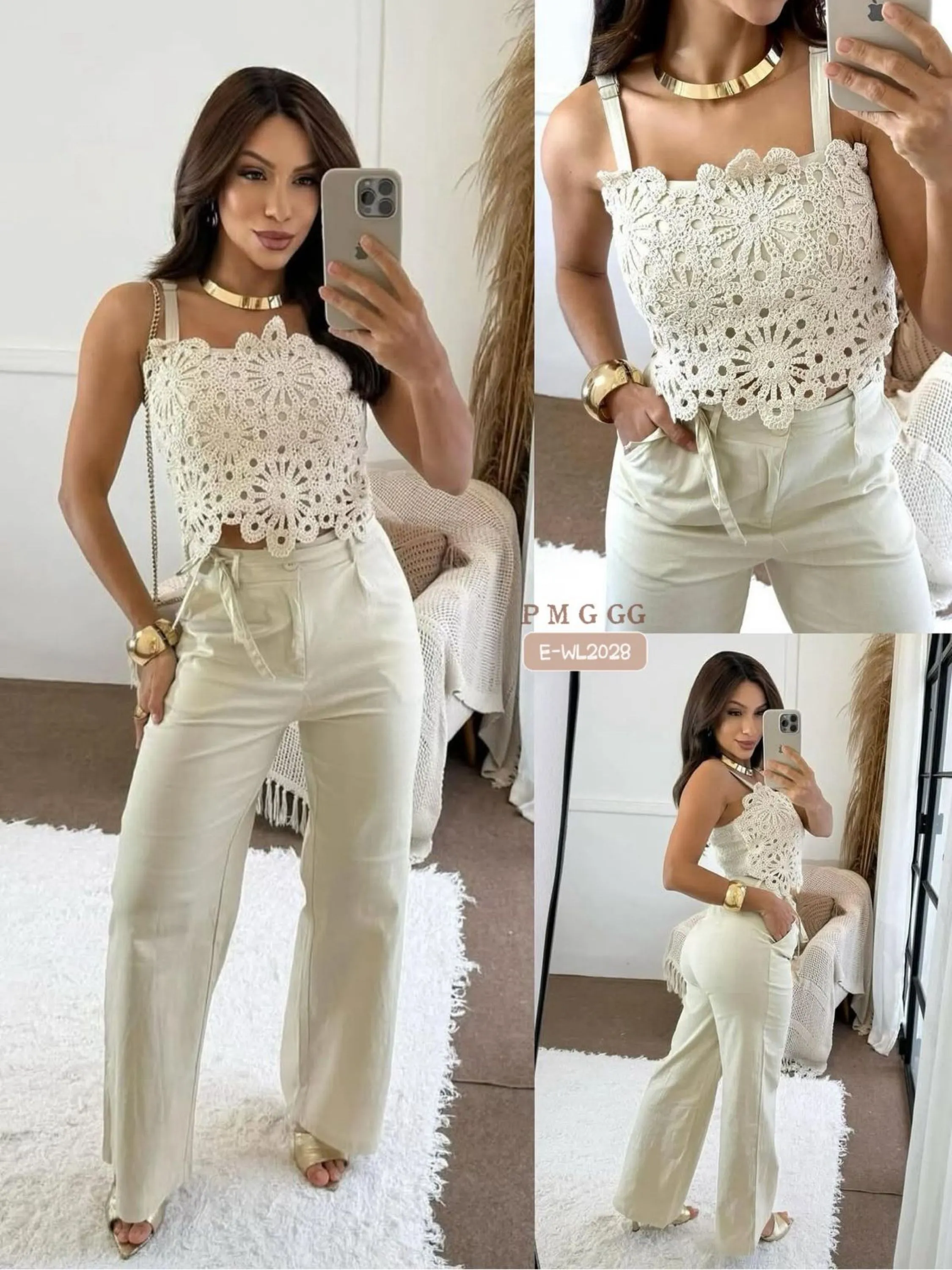 E-WL2028. Conjunto - P M G GG - linho.