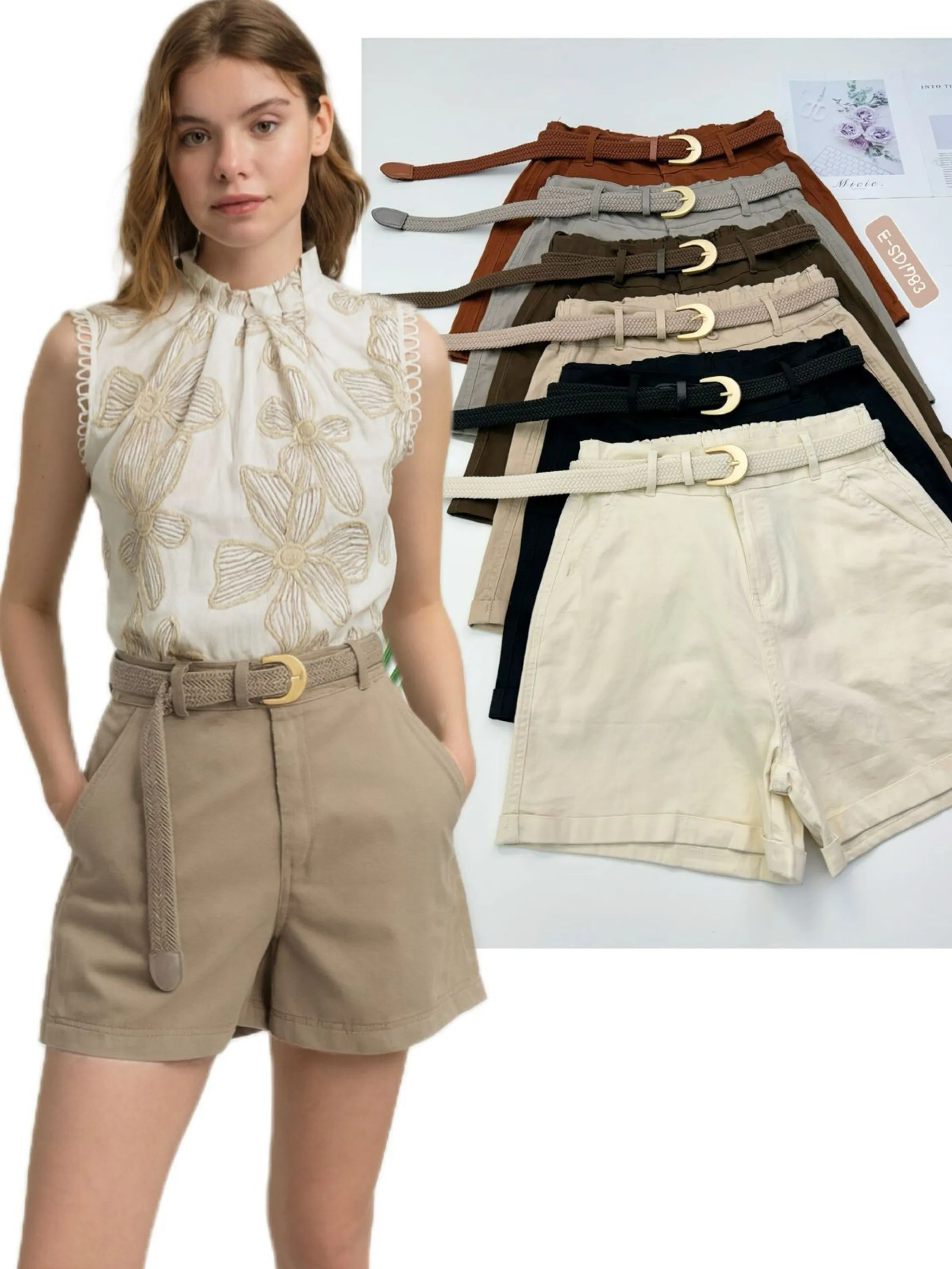 E-SD1783. Short - M G GG - sarja elastano com cinto