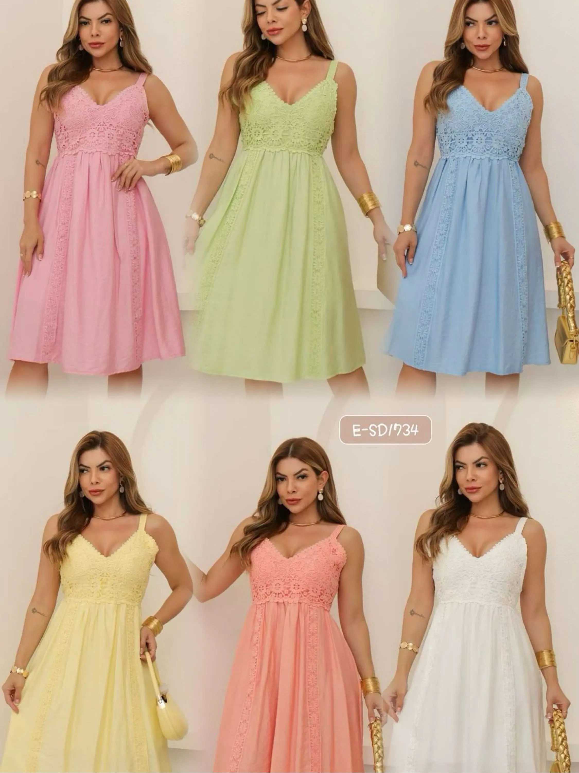 E-SD1734 vestido - M G GG - linho macio com bojo + forro
