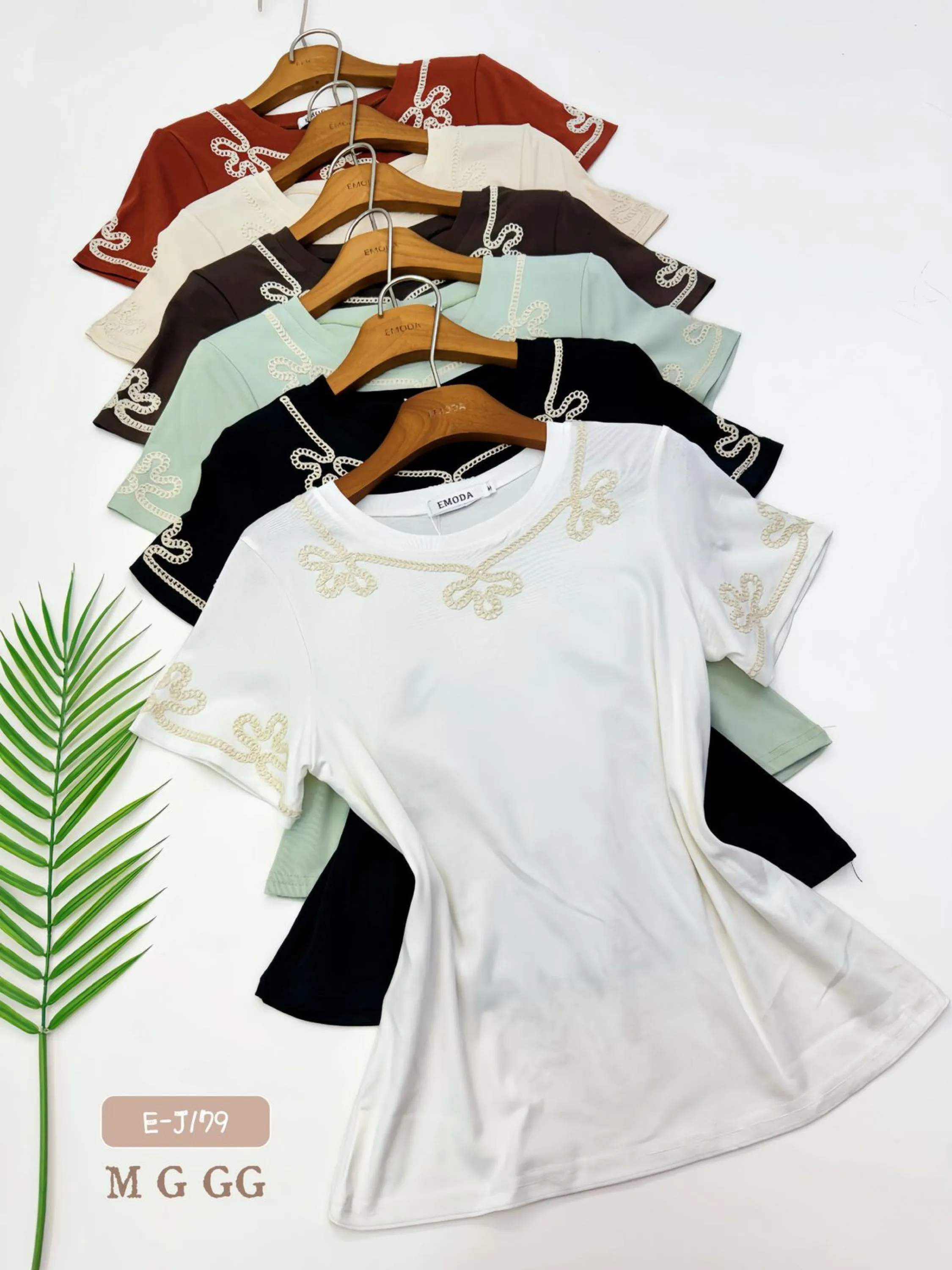 E-J179 T-shirt - M G GG - algodão bordado