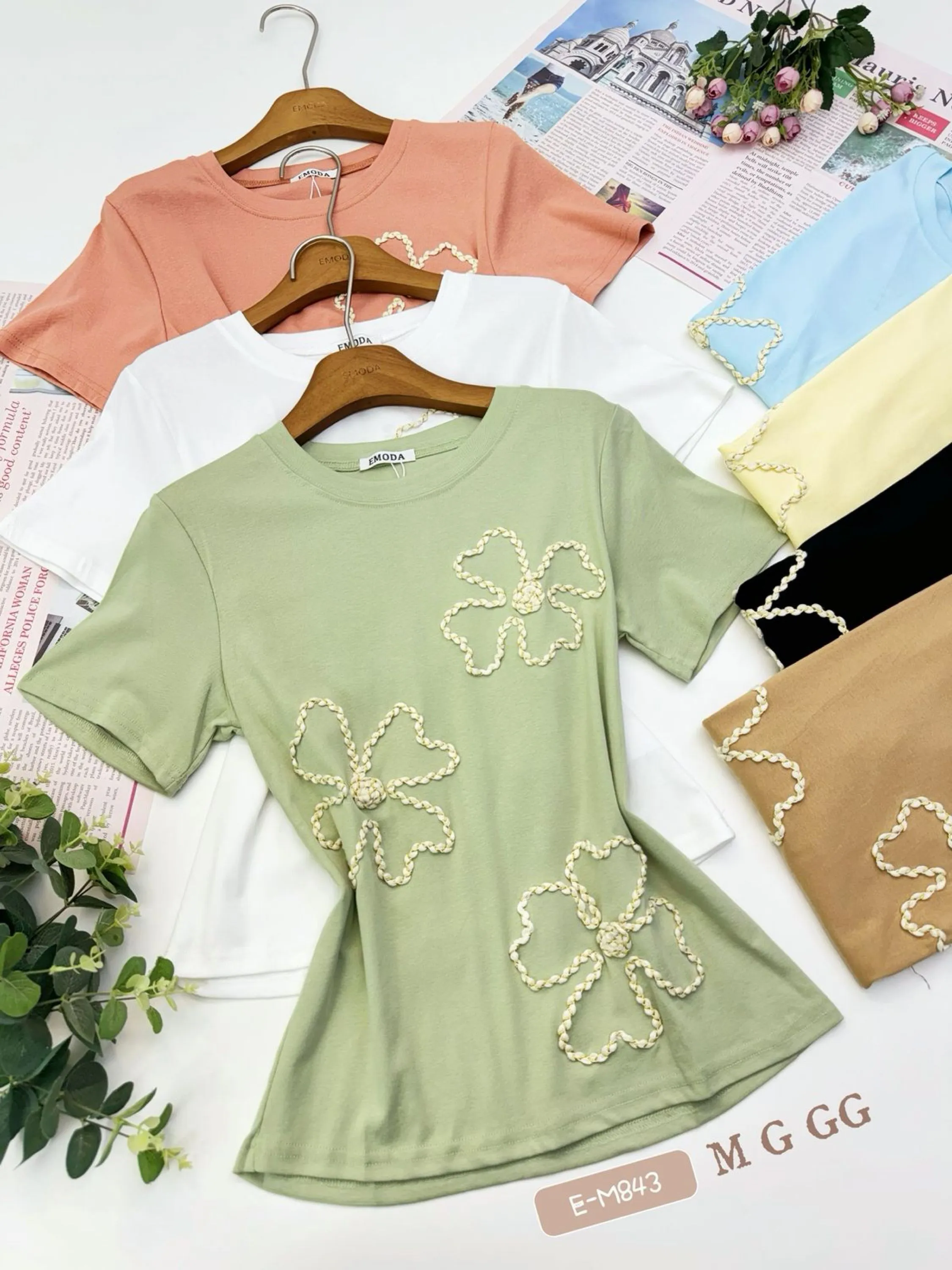 E-M843. T-shirt - M G GG - algodão bordado