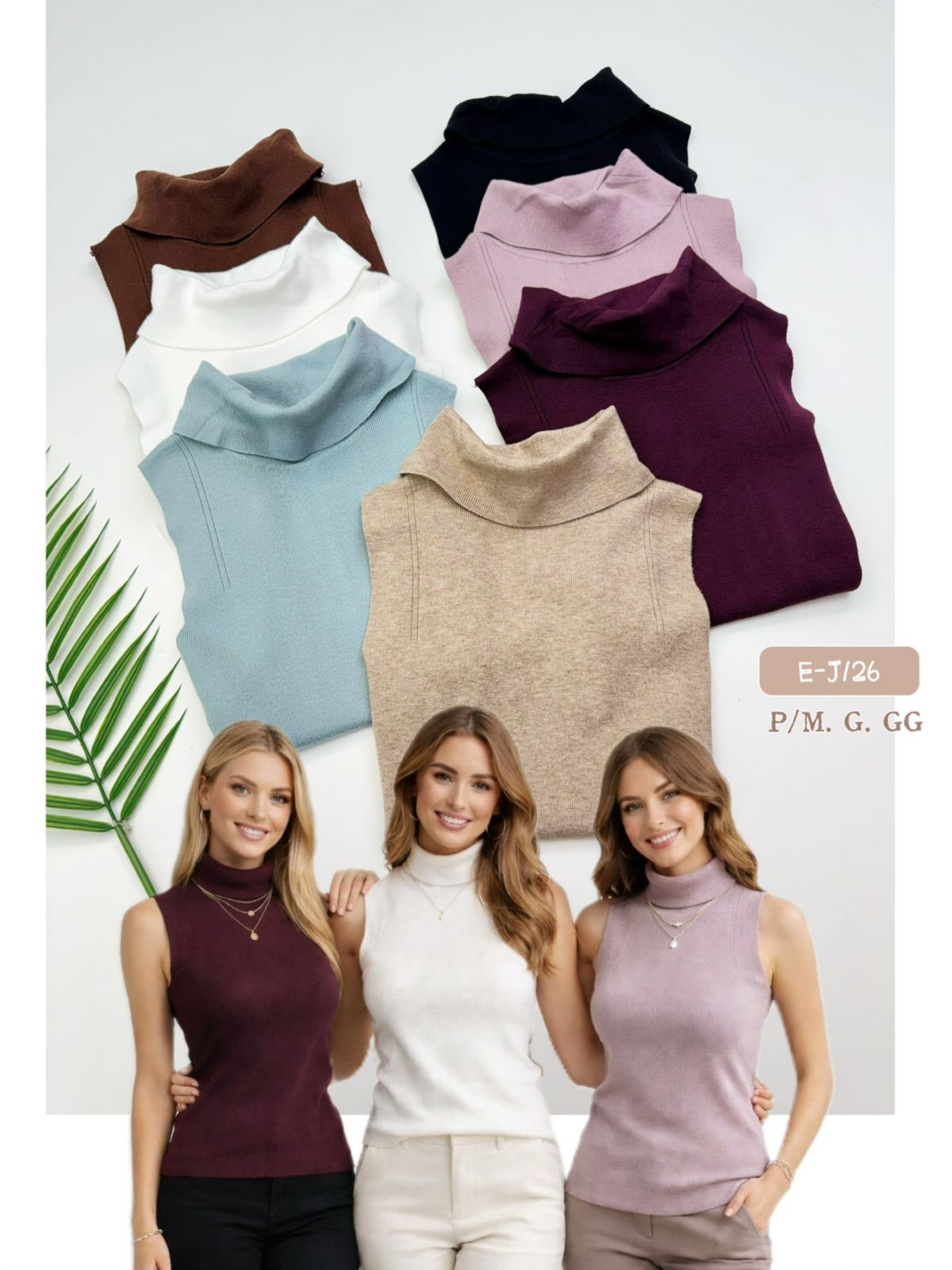 E-J126 Blusa (gola alta) - P/M.  G. GG- modal (lãzinha )