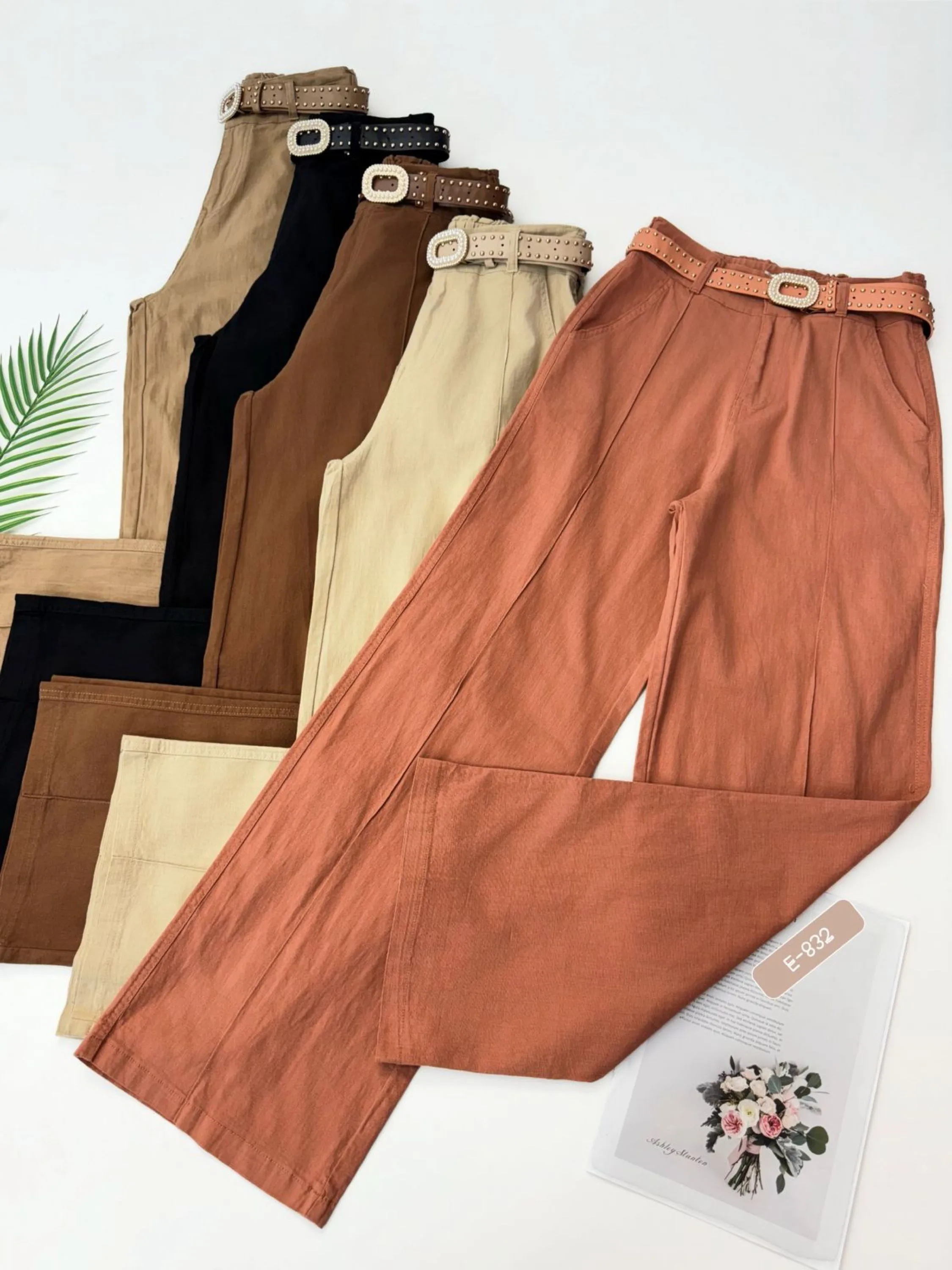 E-832. Calça pantalona - P M G GG - linho elastano