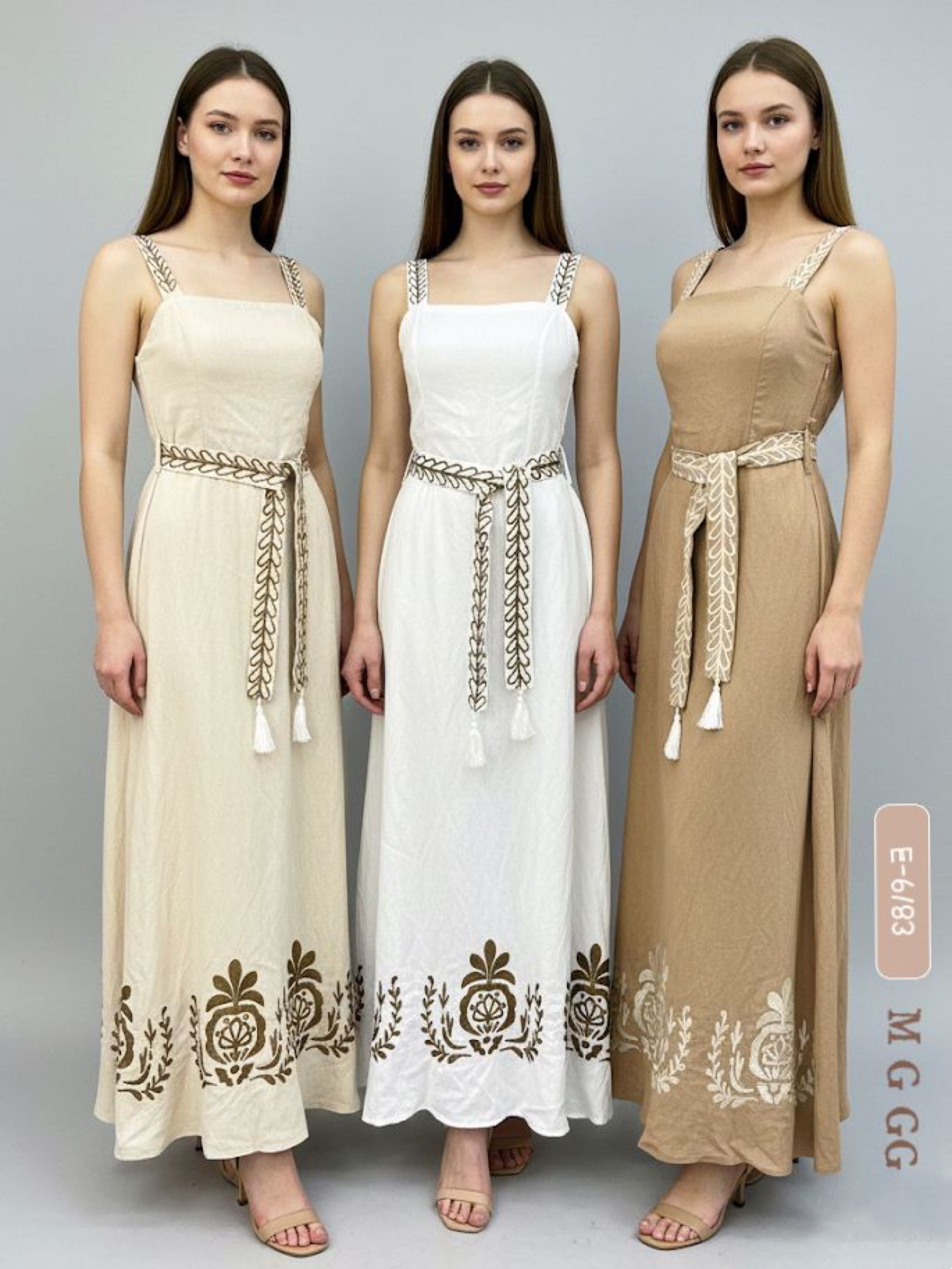 E-6183. Vestido longo - M G GG - linho bordado