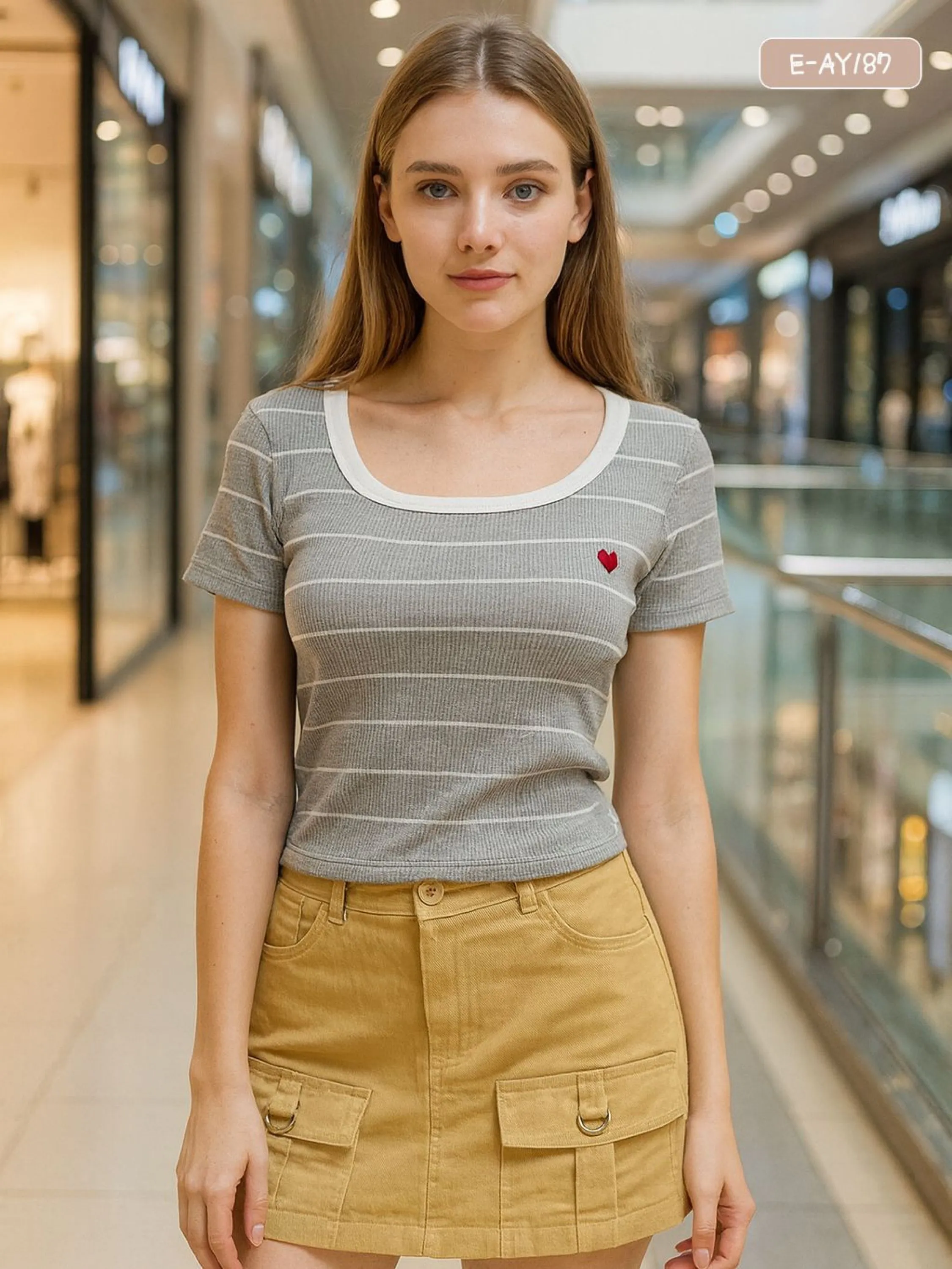 E-AY187. T-shirt - P M G - algodão canelada