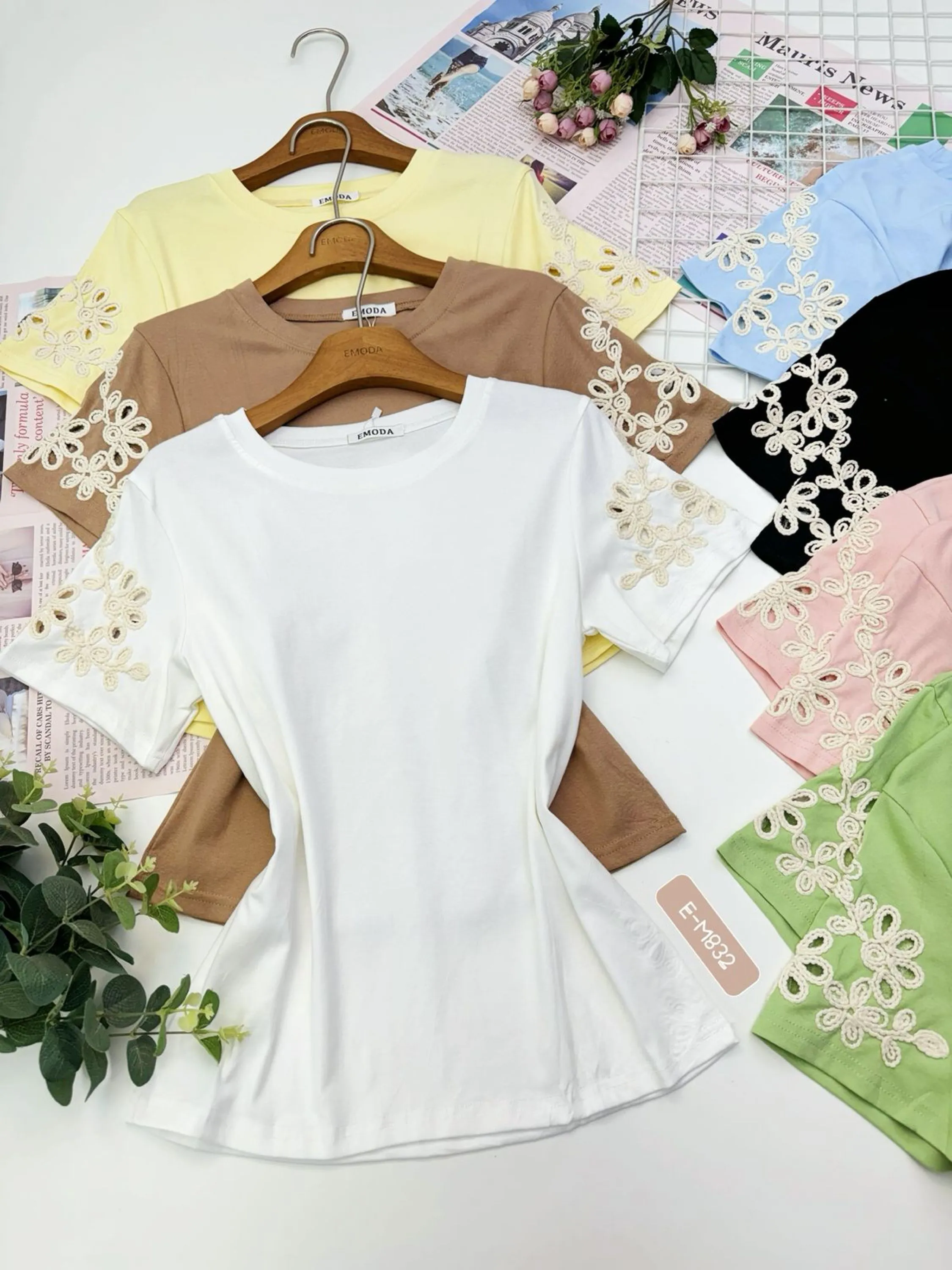 E-M832 T-shirt - M G GG - algodão bordado