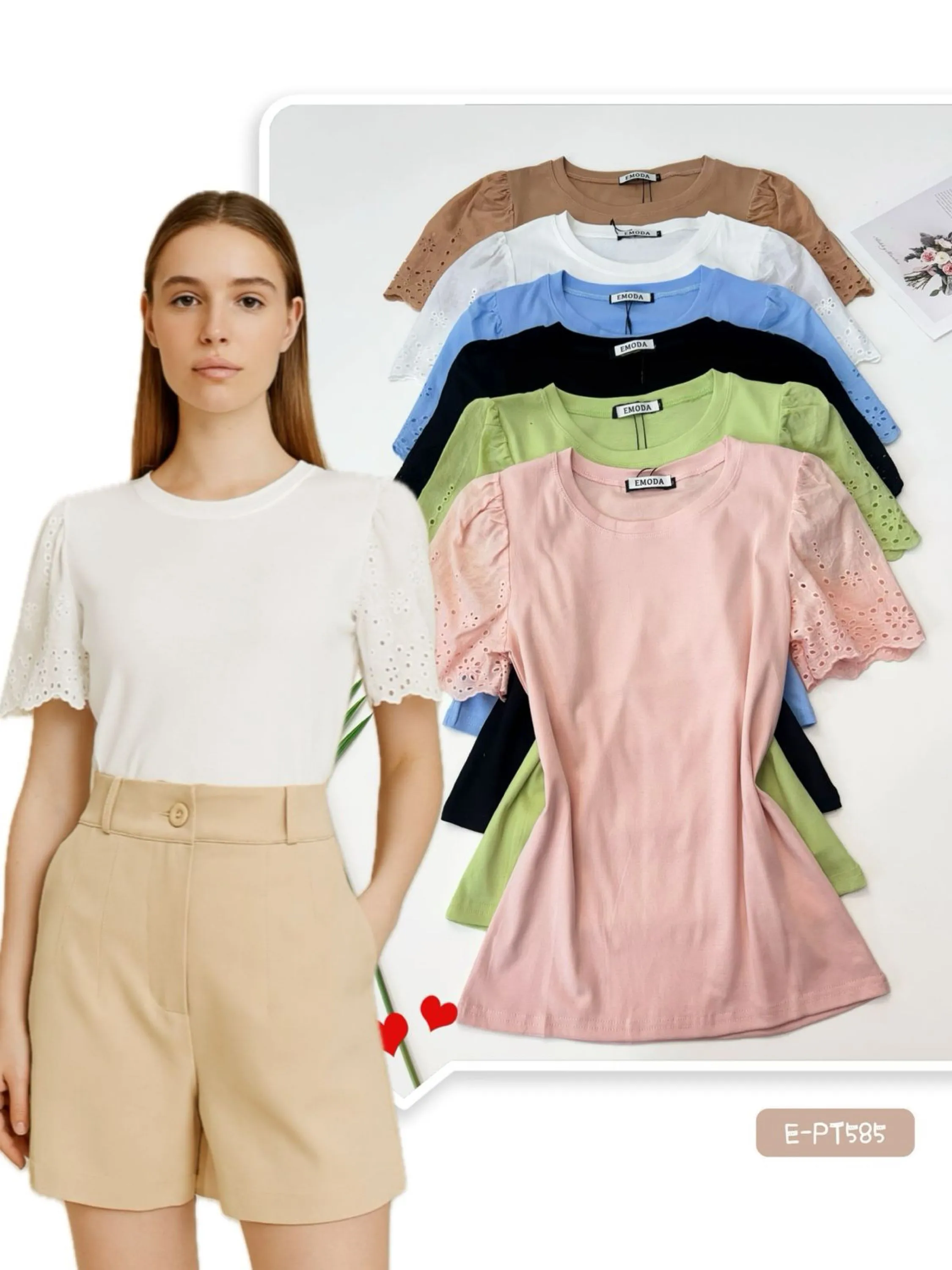 E-PT585. T-shirt - M G GG - algodão com laise