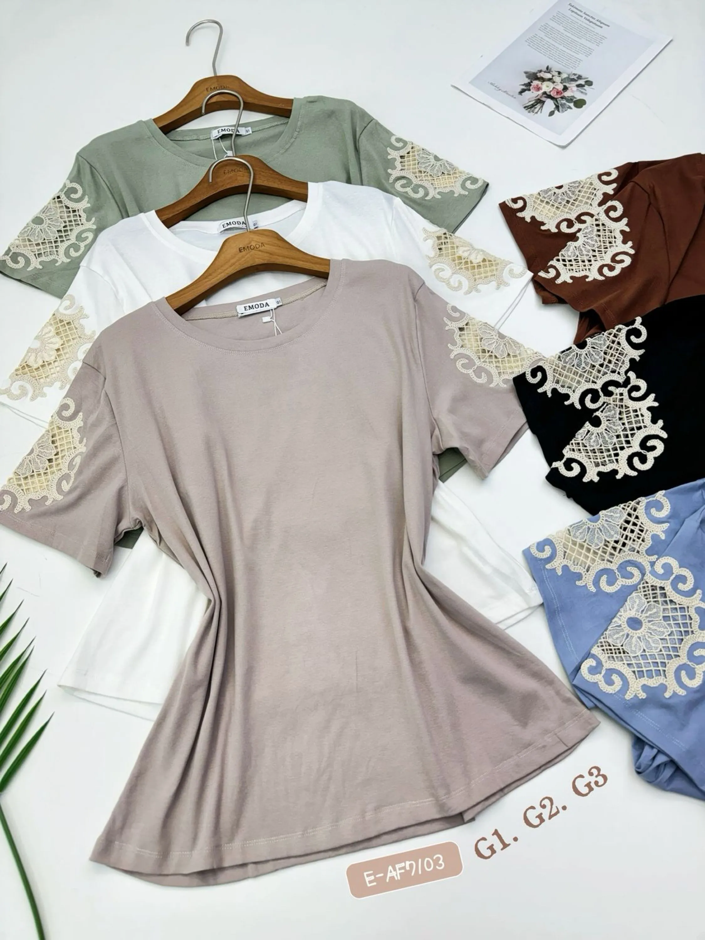 E-AF7103. T-shirt  - G1. G2. G3 -  algodão bordado