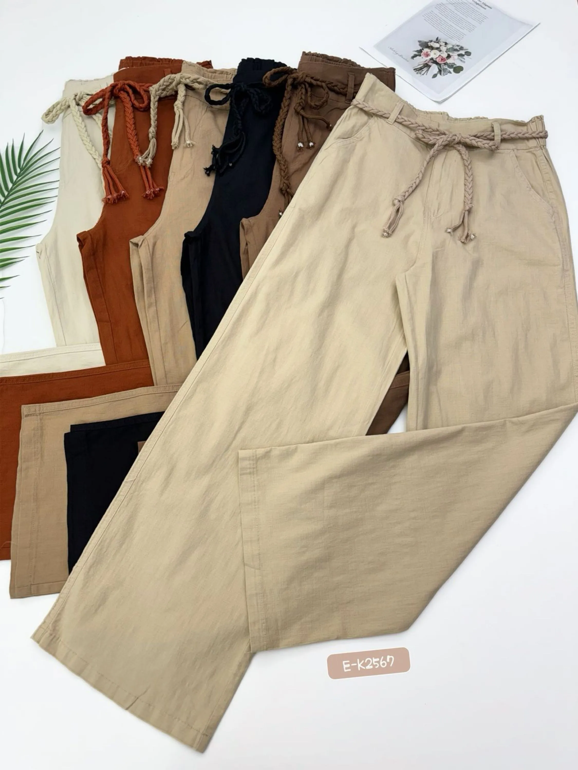 E-K2567. Calça pantalona  - P M G GG - linho elastano