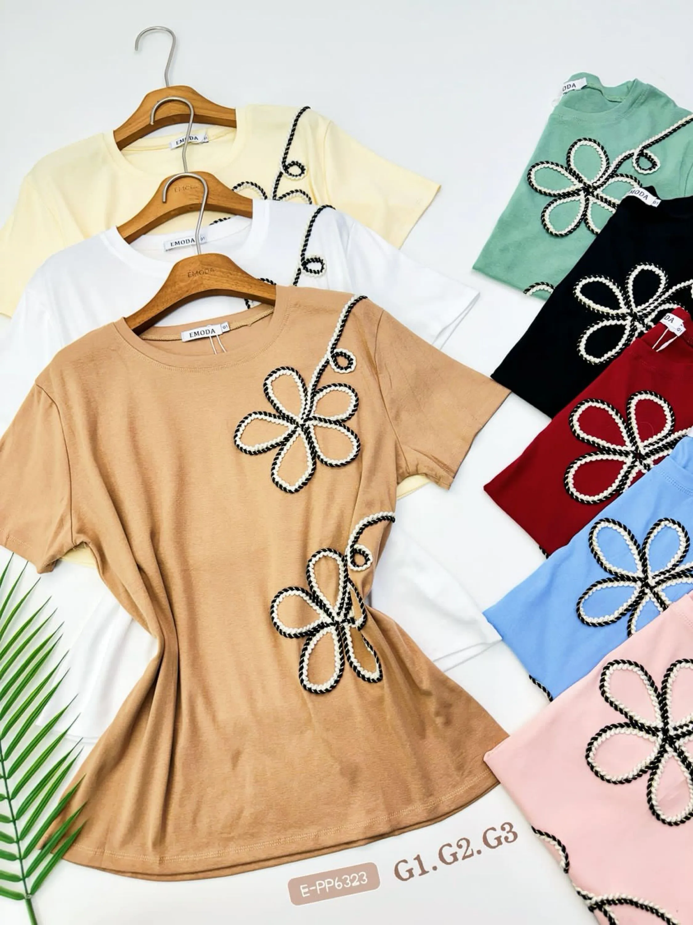 E-PP6323. T-shirt - G1. G2. G3 - algodão bordado