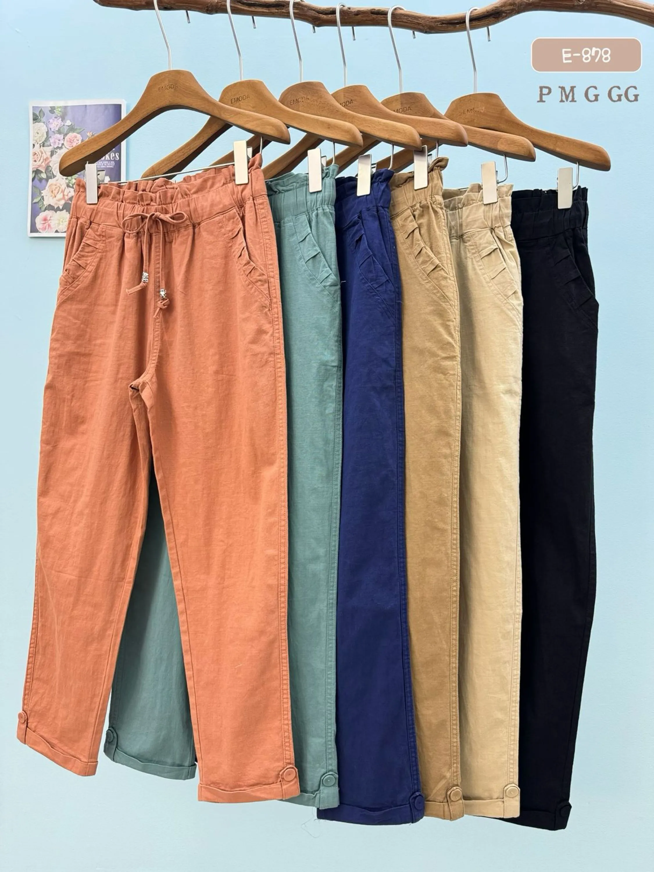 E-878. Calça - P M G GG - linho elastano