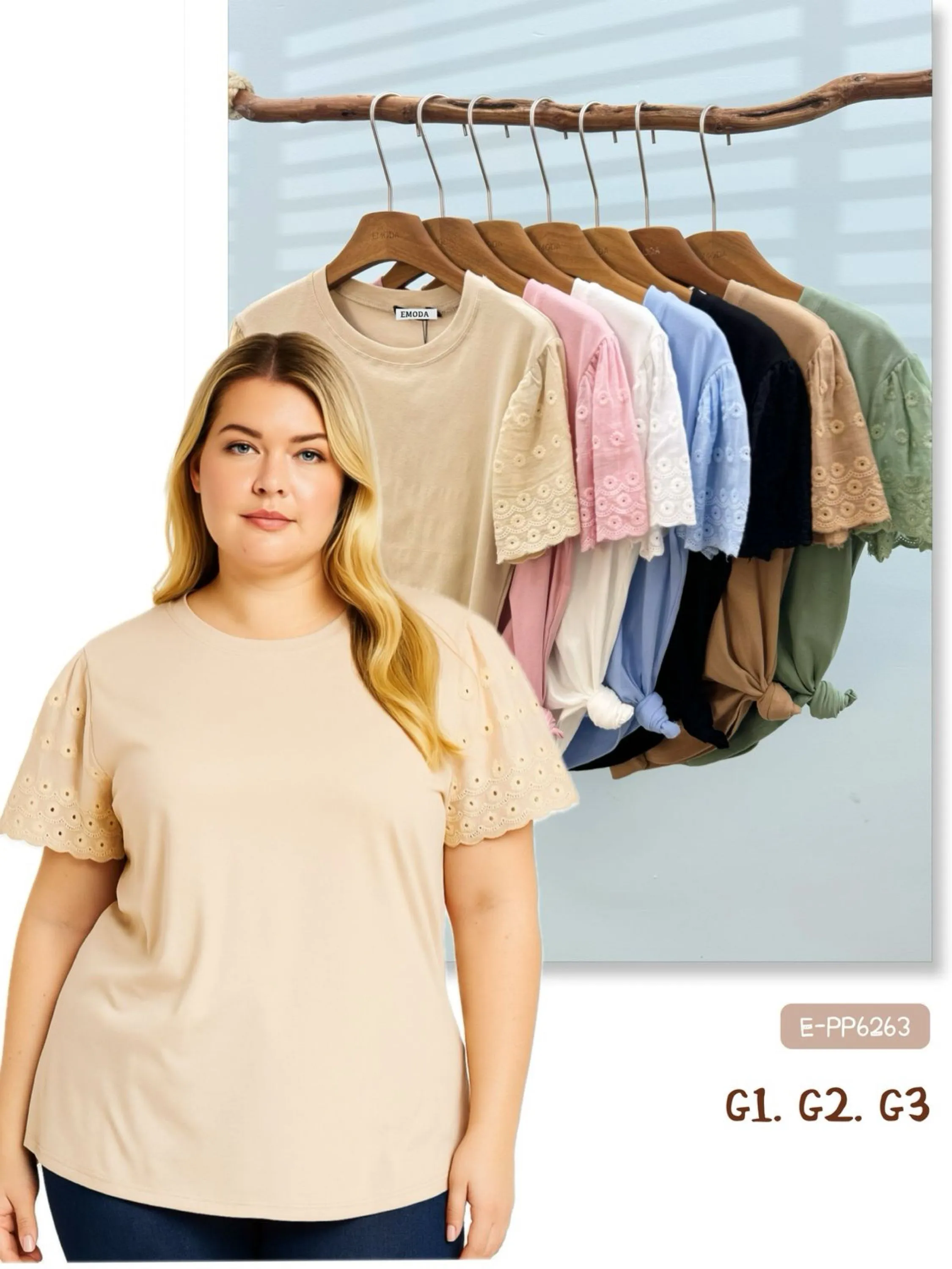 E-PP6263. T-shirt - G1. G2 g3 - algodão com laise