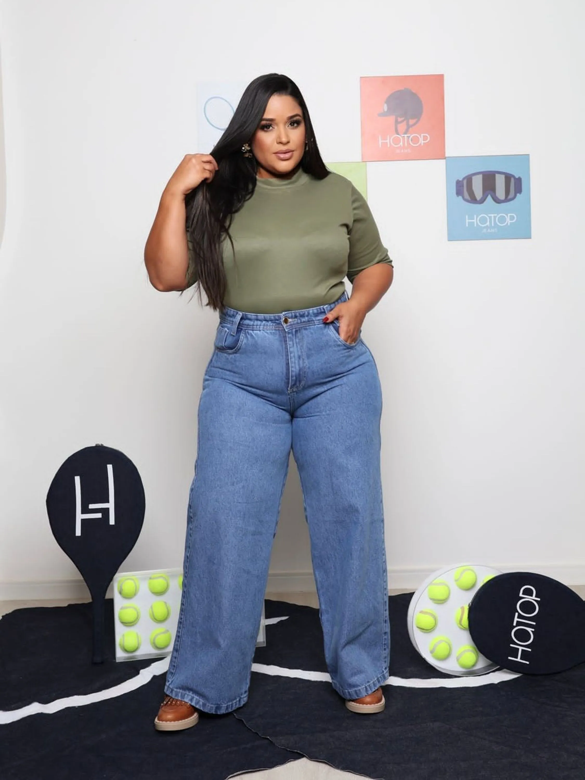 Calça wide Leg plus size sem elastano cintura alta