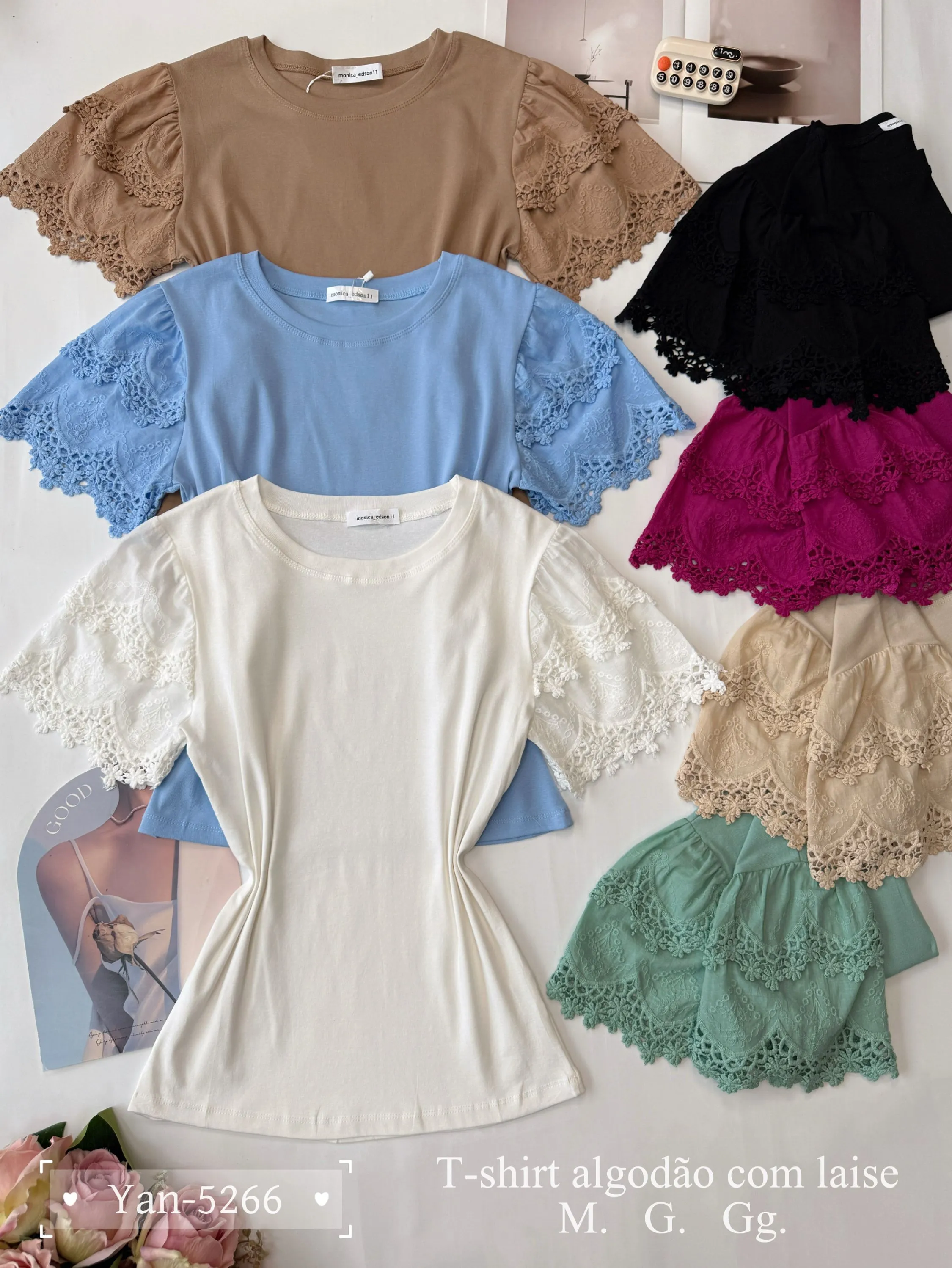 T-shirt algodão com laise 5266# Yan modas