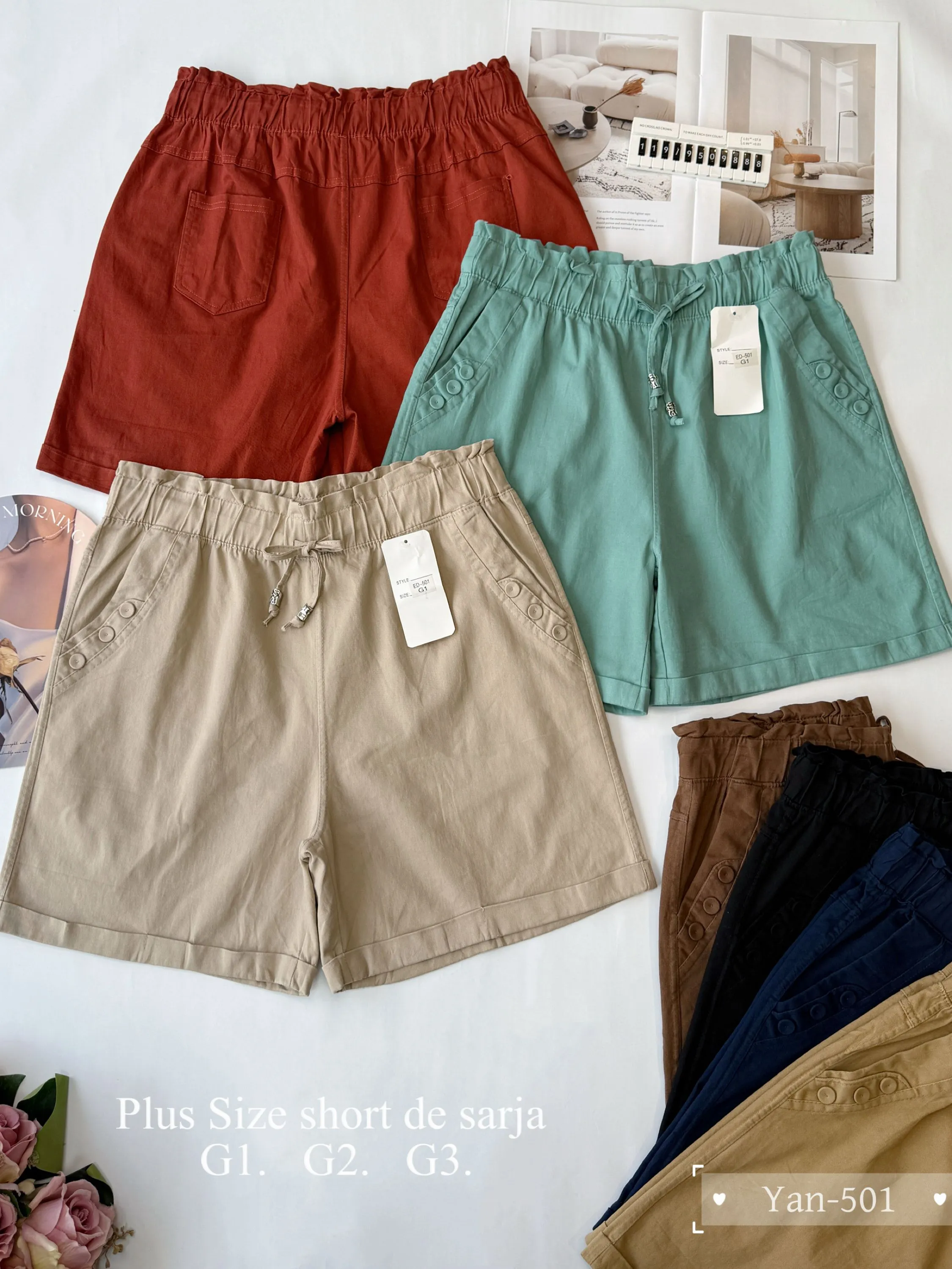 Plus Size short de sarja Yan modas 501
