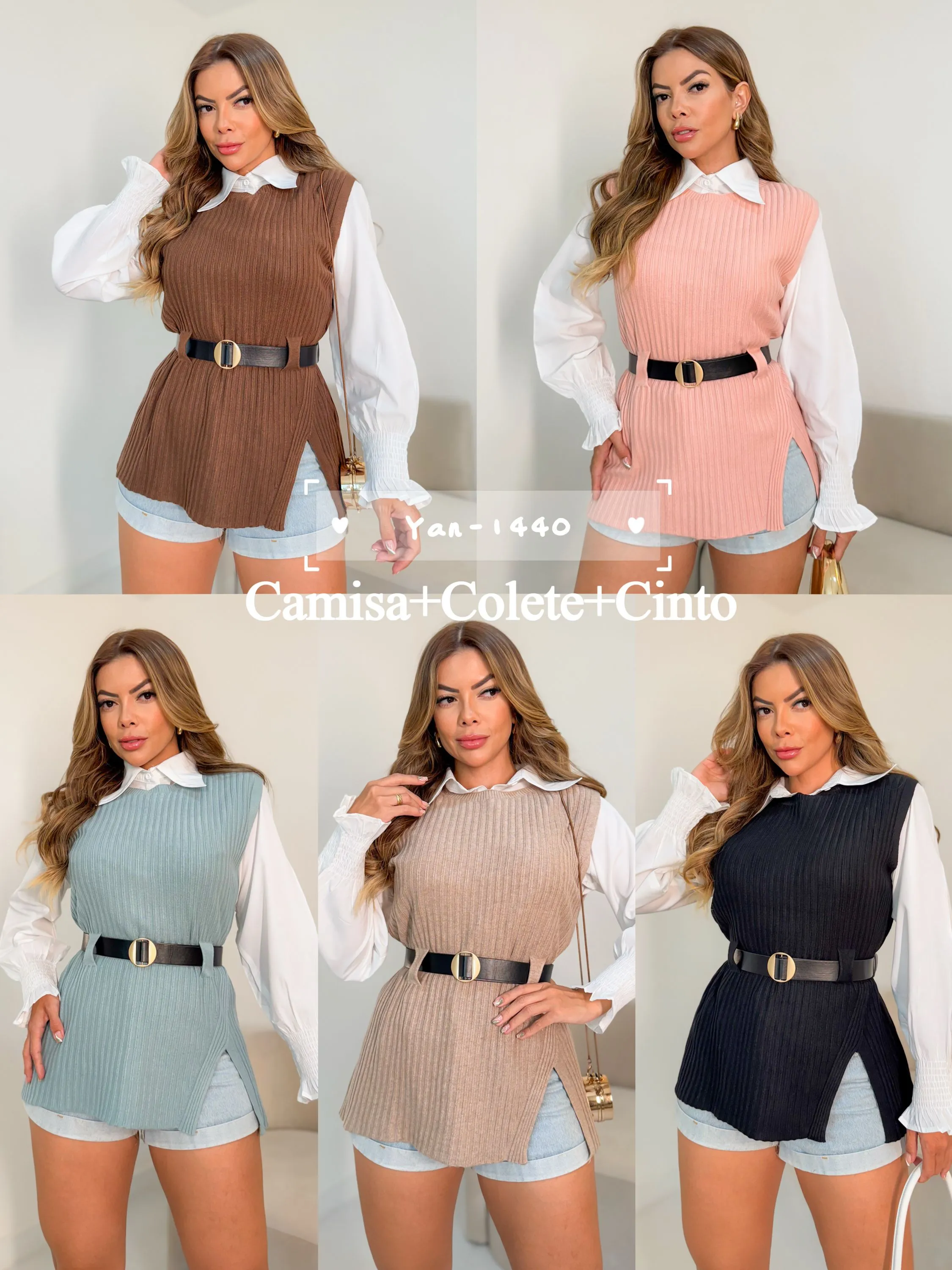 Conjunto (camisa tricoline+colete modal+cinto) 1440#