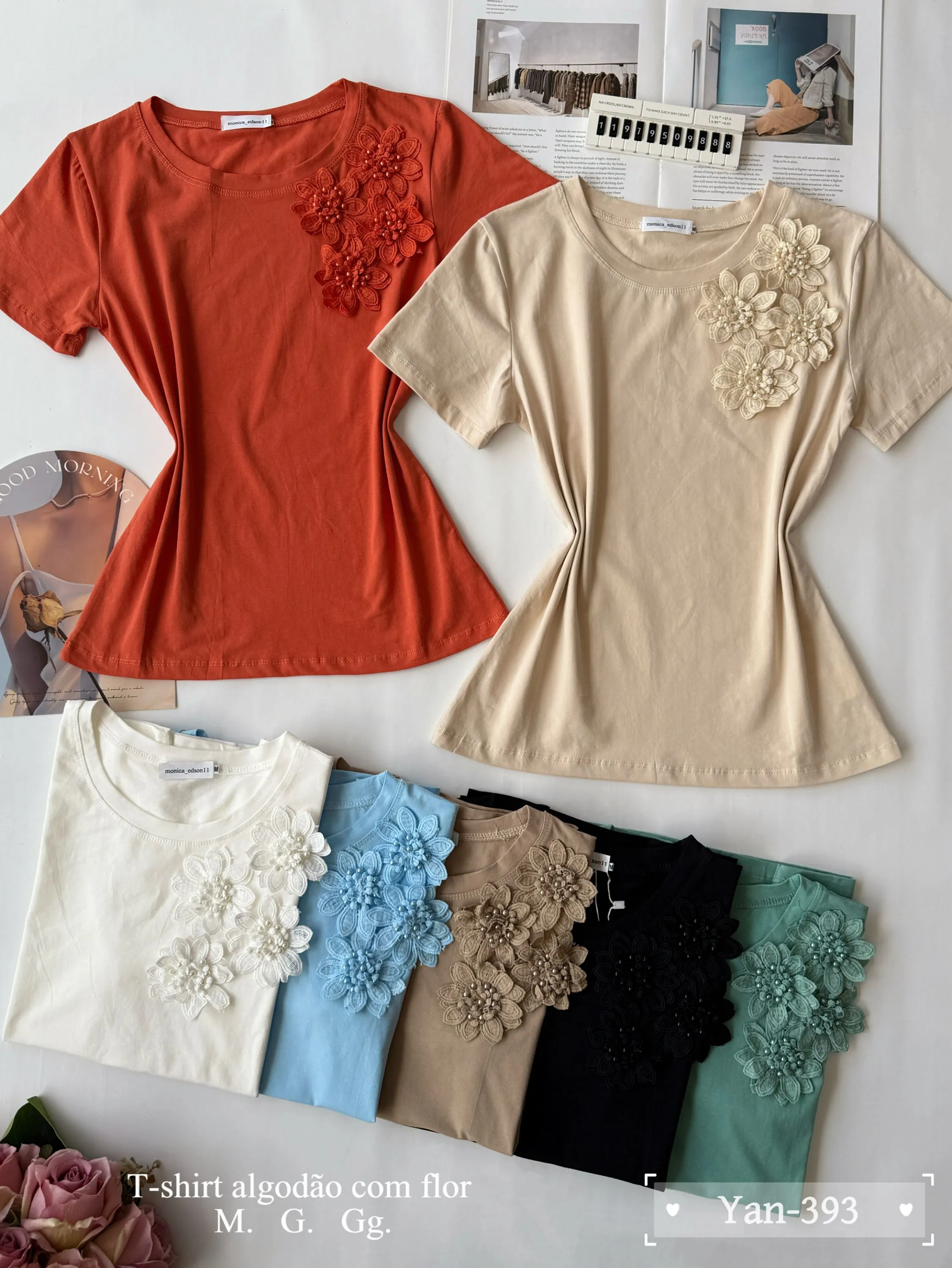 T-shirt algodão com flar 393# Yan modas