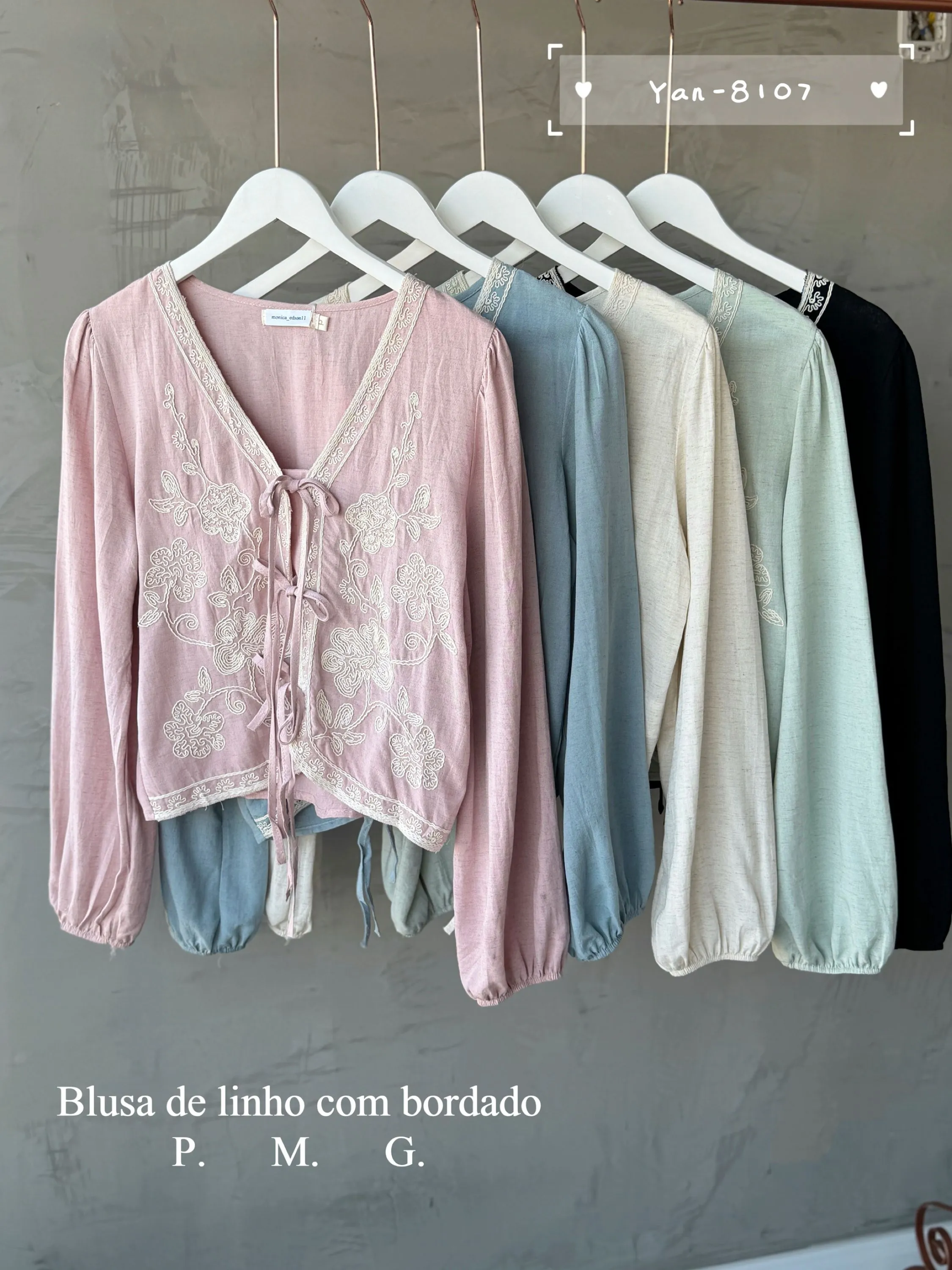 Blusa linho com bordado 8107# Yan modas