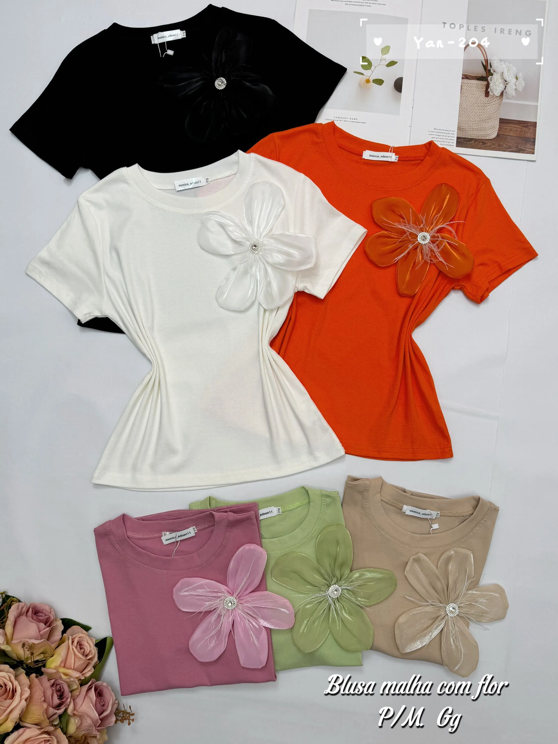 Blusa malha com flor 204# Yan modas