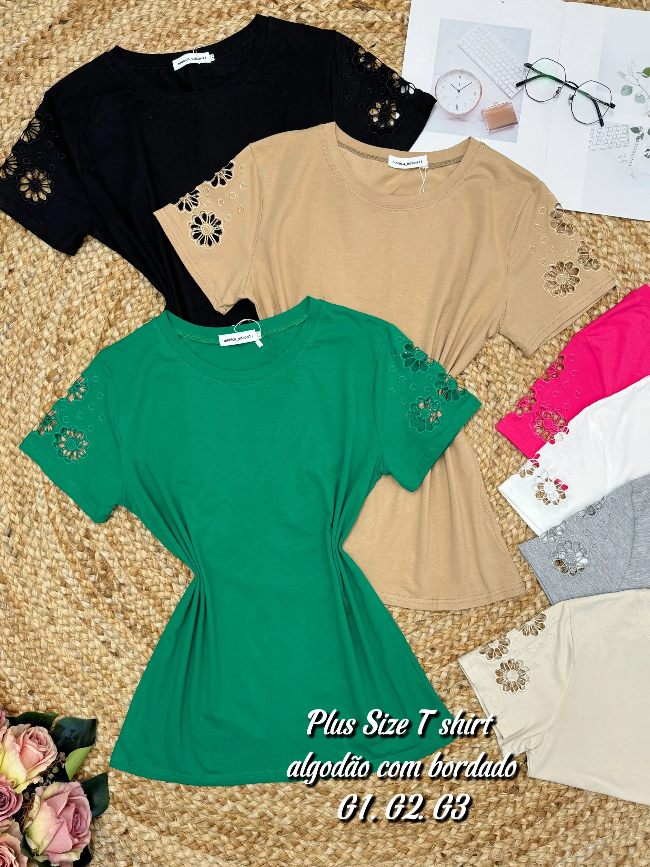 Plus Size T-shirt algodão com bordado 215# Yan modas