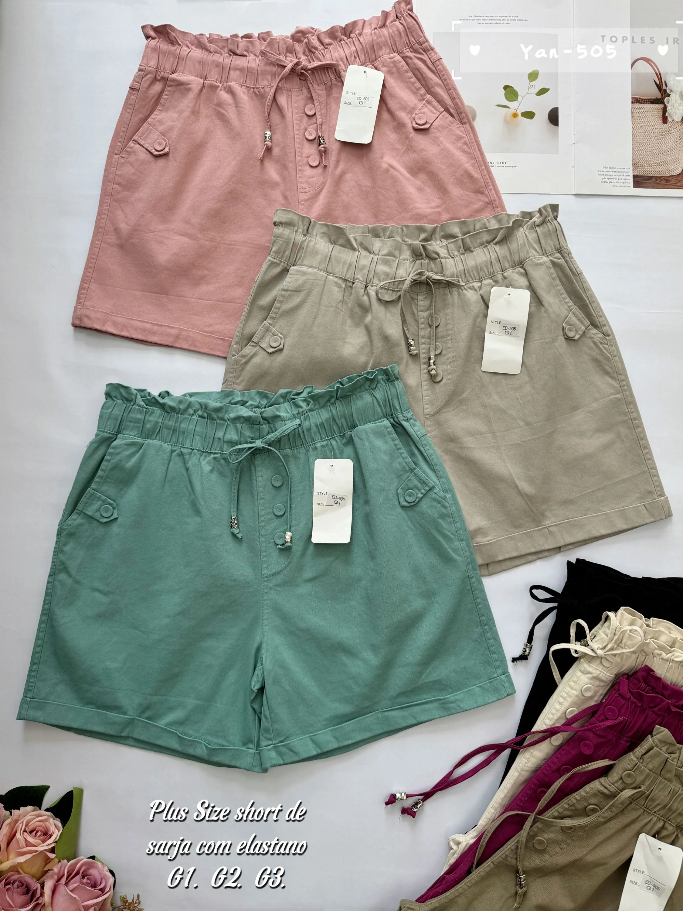 Plus Size short sarja com elastano 505# Yan modas