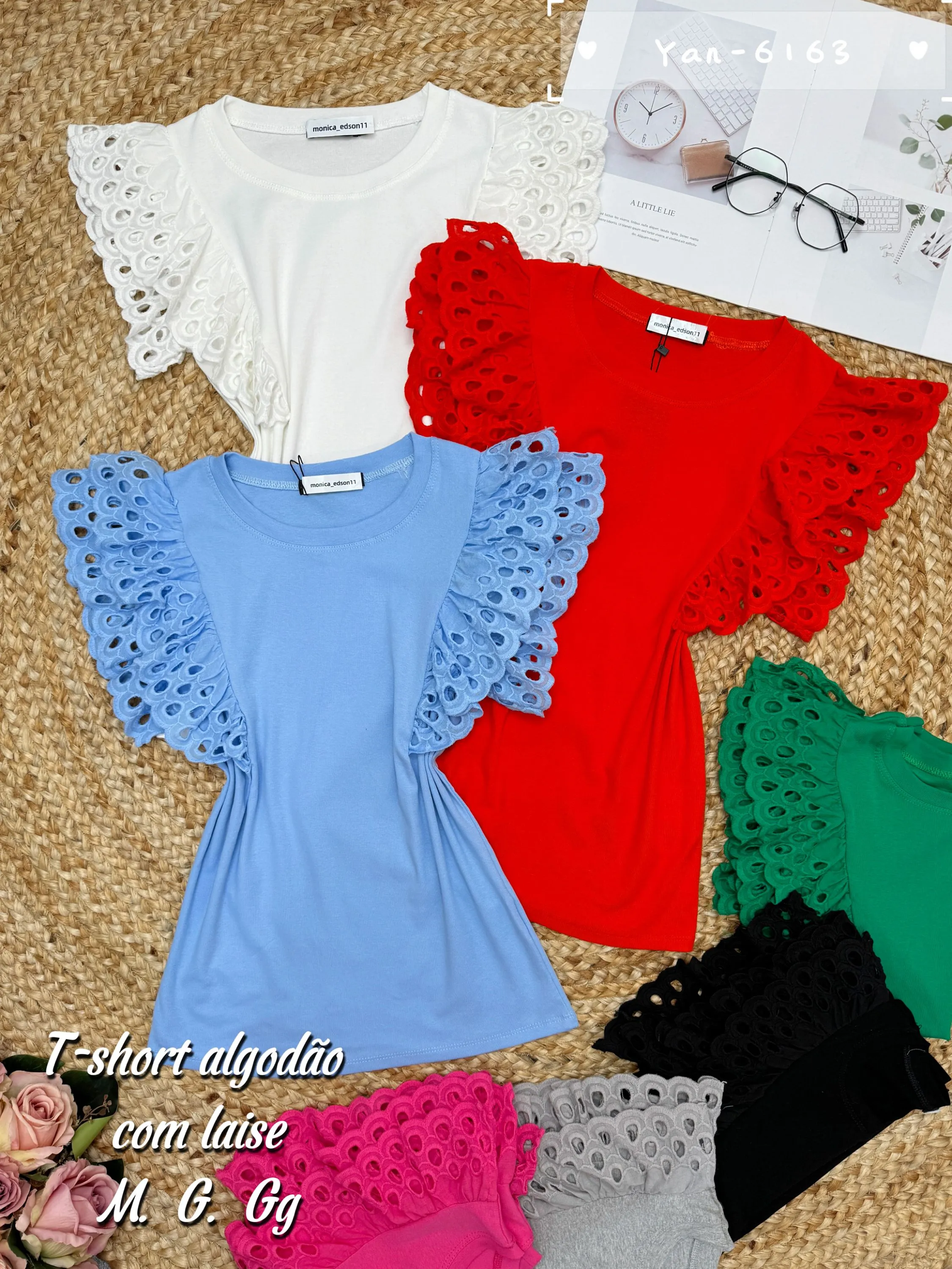 T-shirt algodão com laise 6163# Yan modas