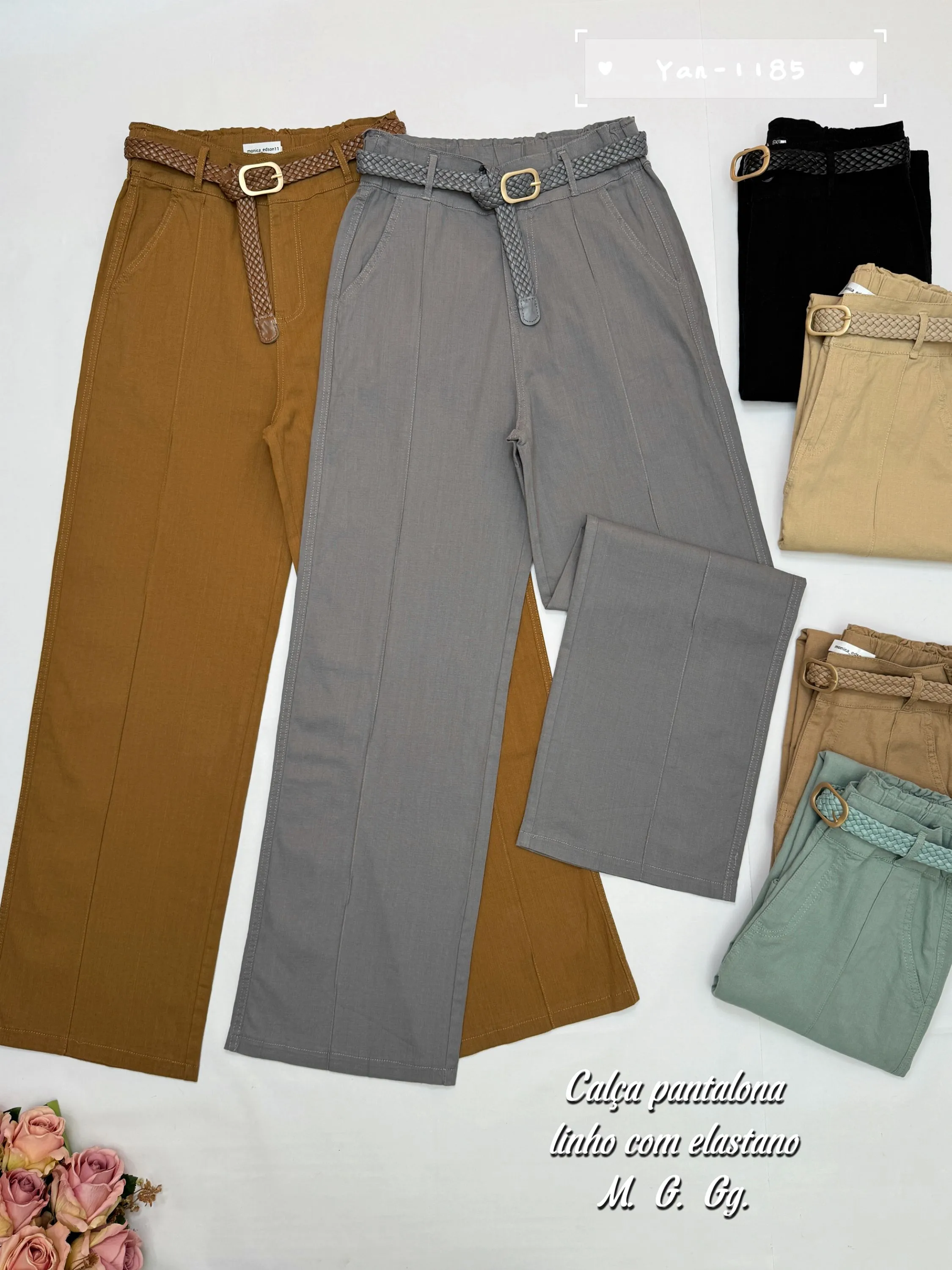 Calção pantalona de linho com elastano 1185# Yan modas