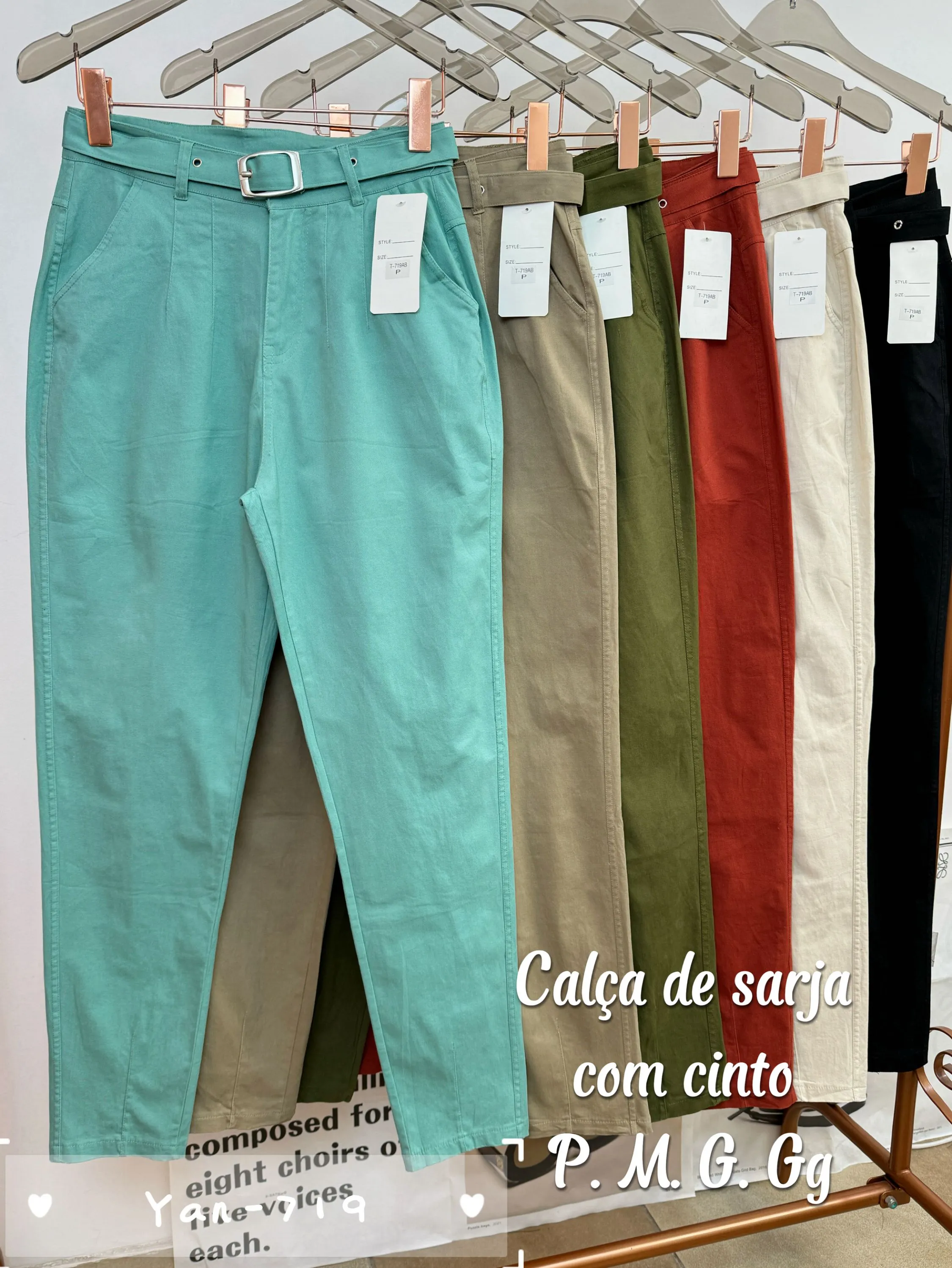 Calça sarja com cinto com elastano 719# Yan modas