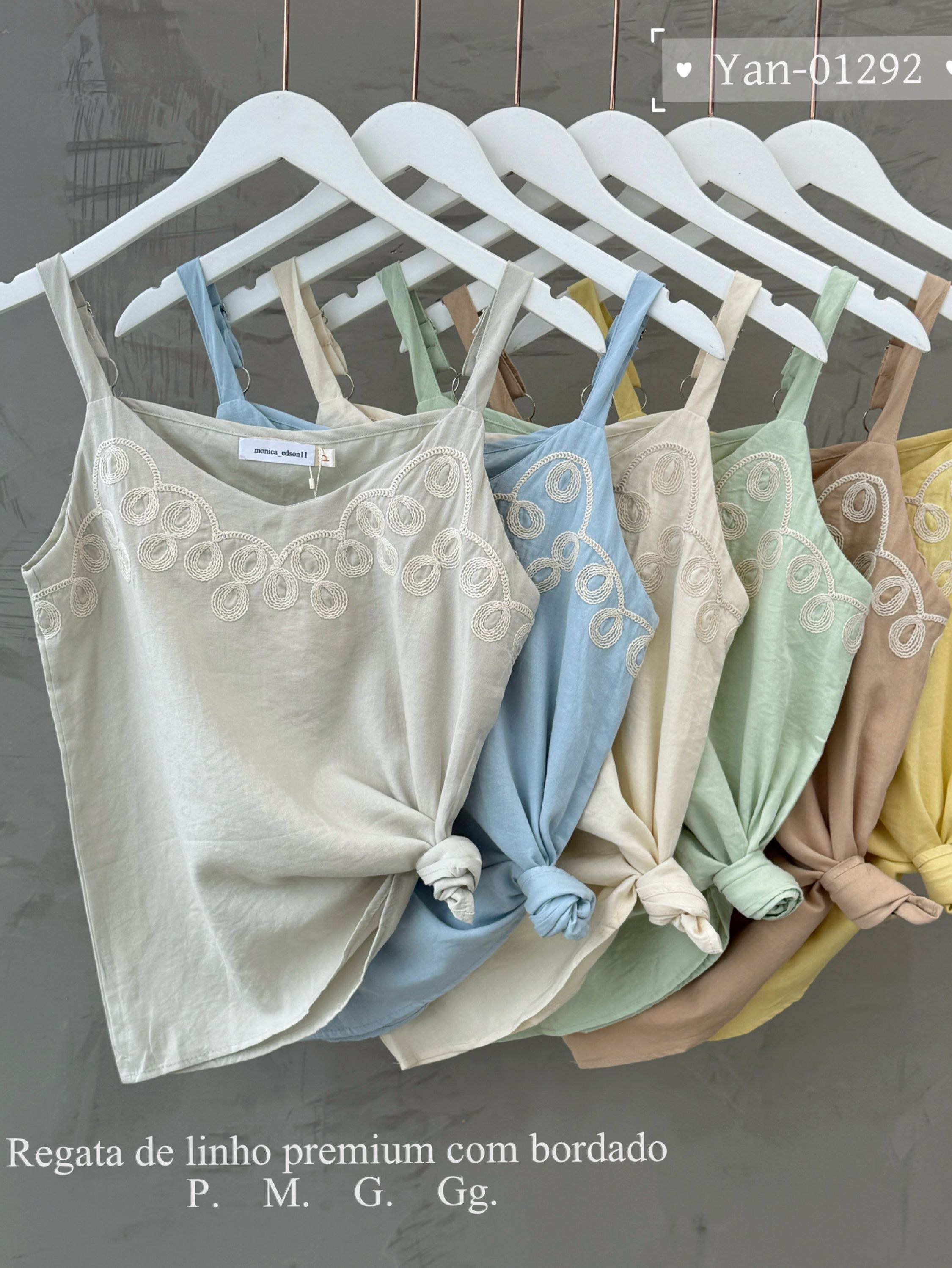 Regata de linho premium com bordado 01292# Yan modas