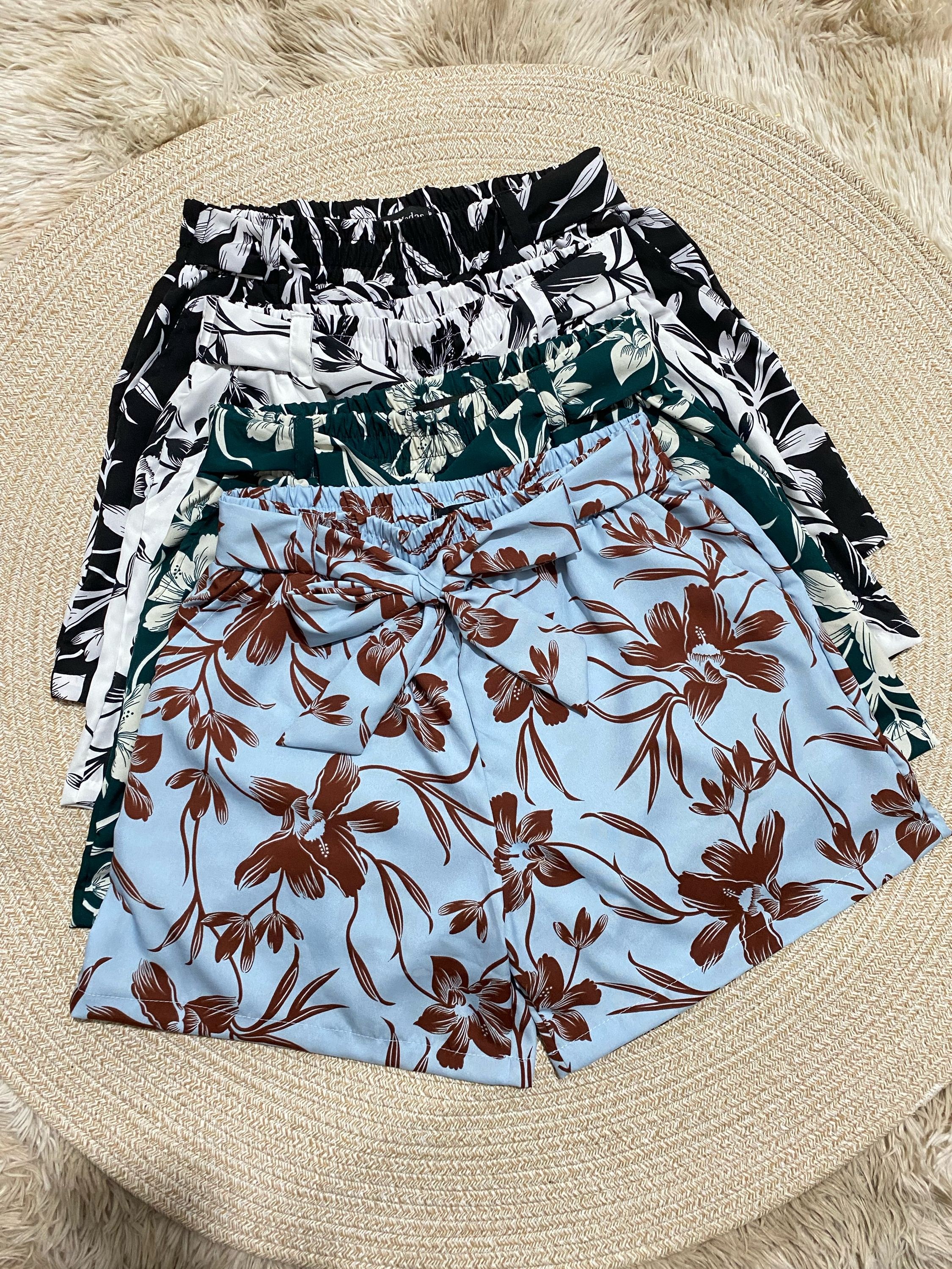 Short de amarrar estampado tecido crepinho