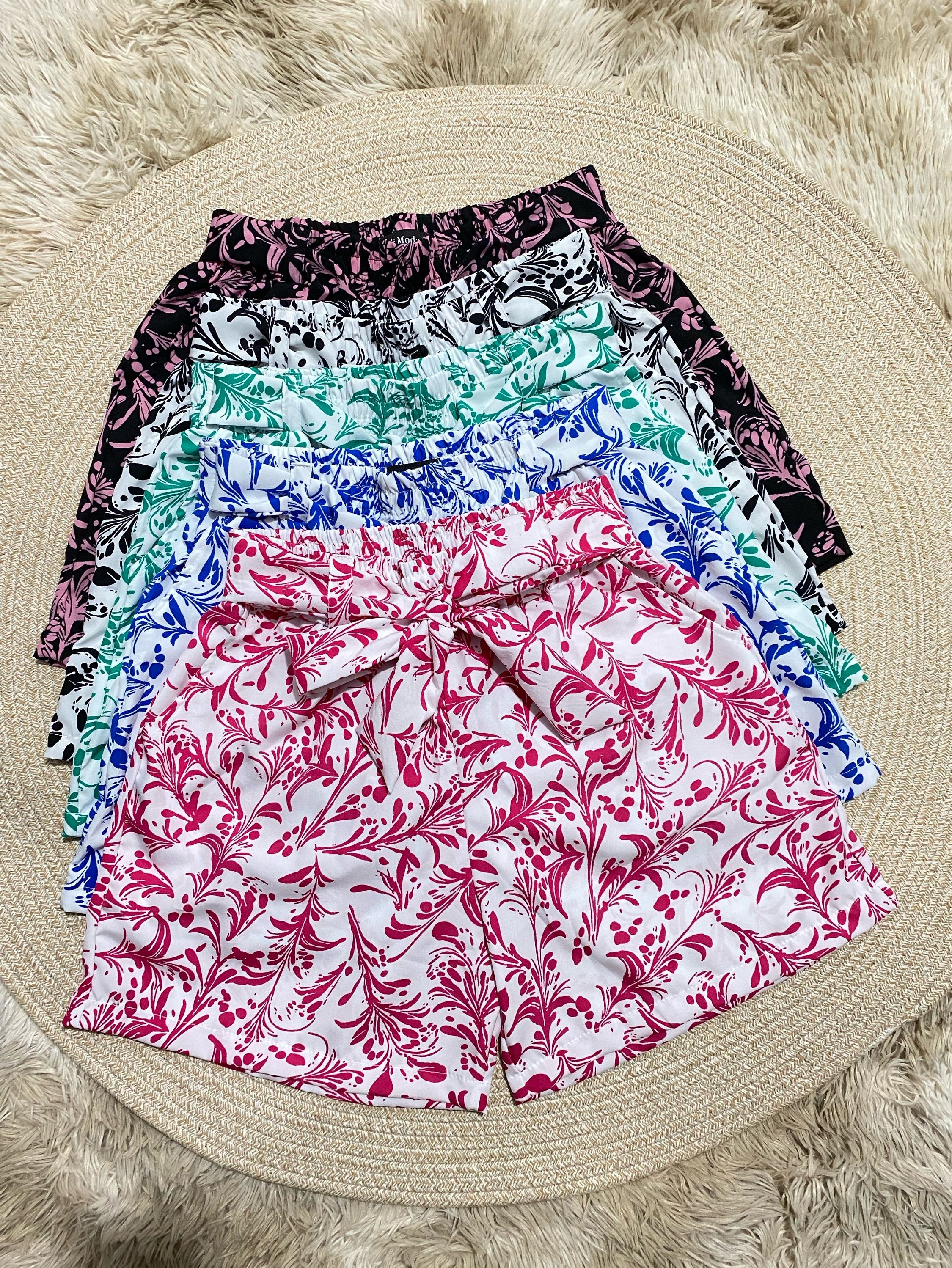 Short de amarrar estampada tecido crepinho