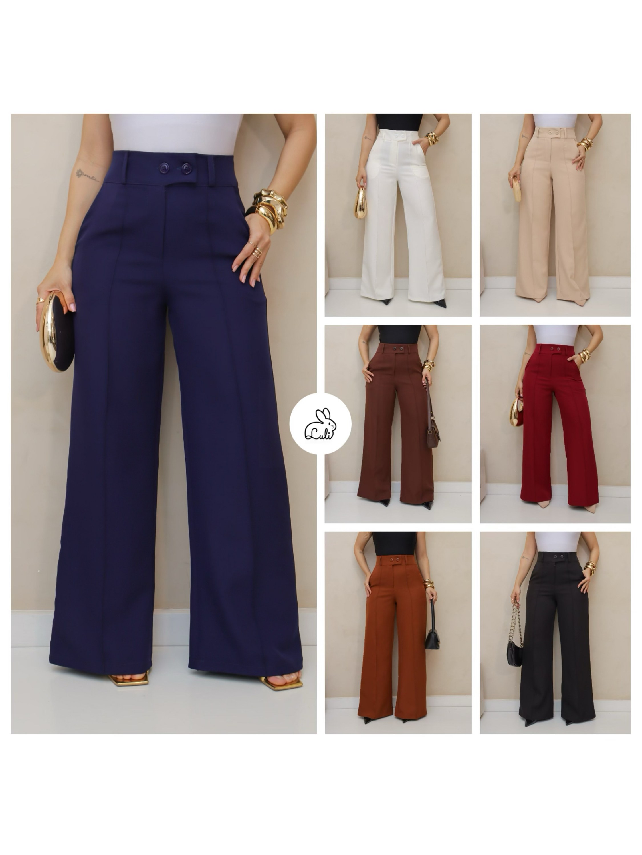 Calça Pantalona Alfaiataria Social Wide Leg 2 Botões/MI-014