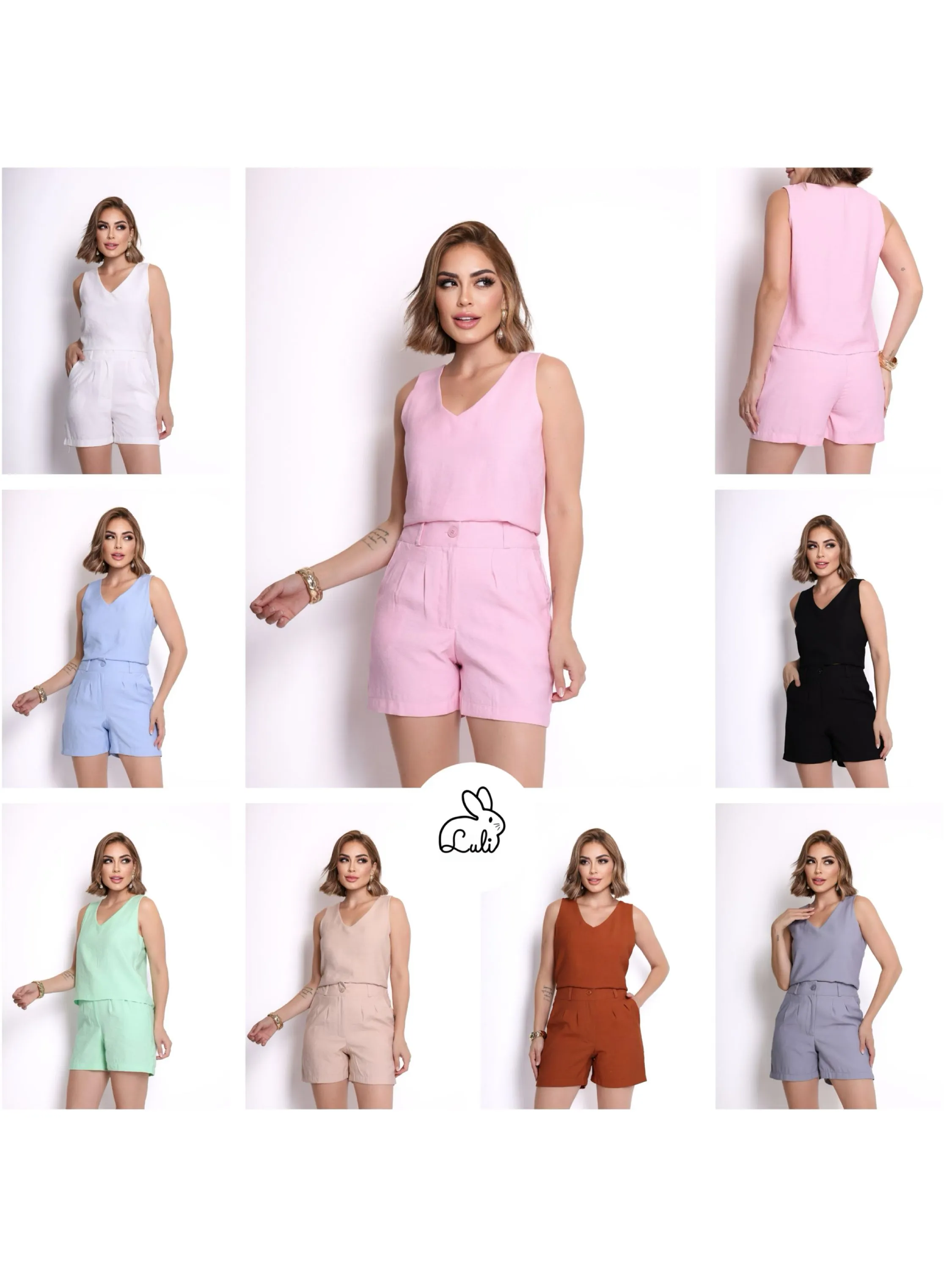 Conjunto feminino blusa e short tecido sensoriale marrant